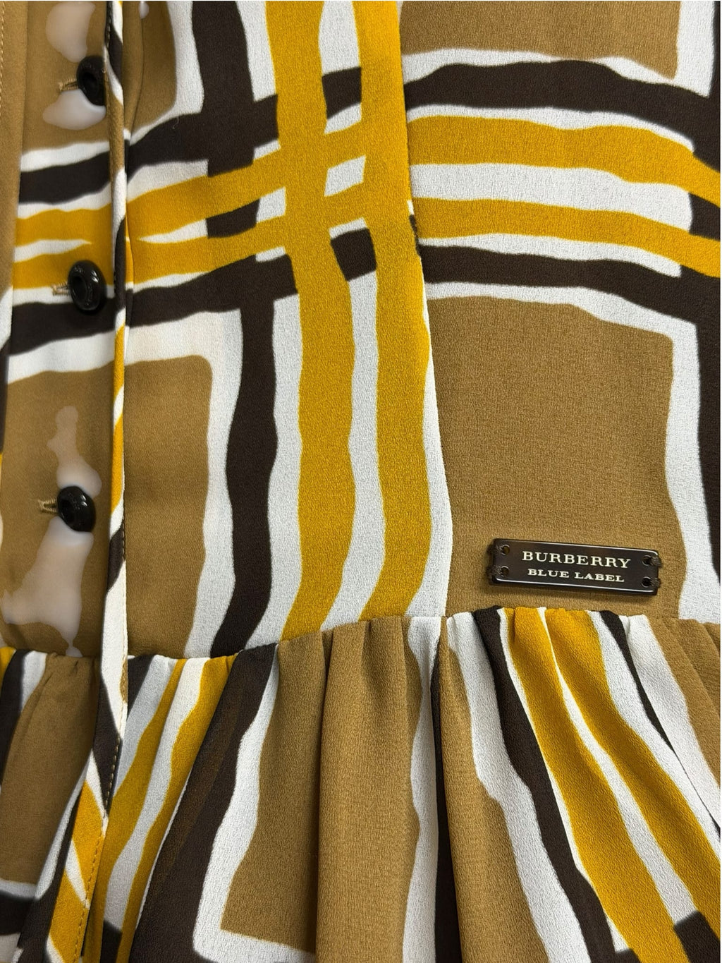Burberry Blue Label Polyester Brown Wavy Check Mid-Length Dress