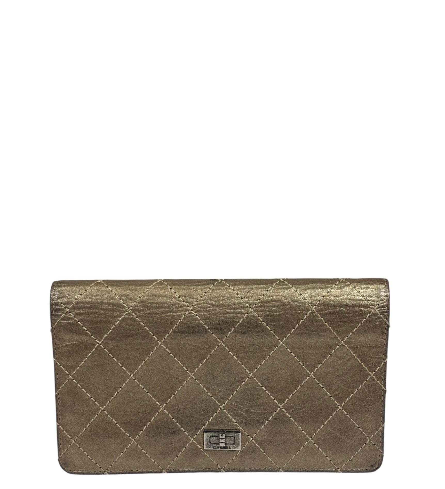 Chanel Metallic Bronze Quilted Leather Bi-Fold Long Wallet