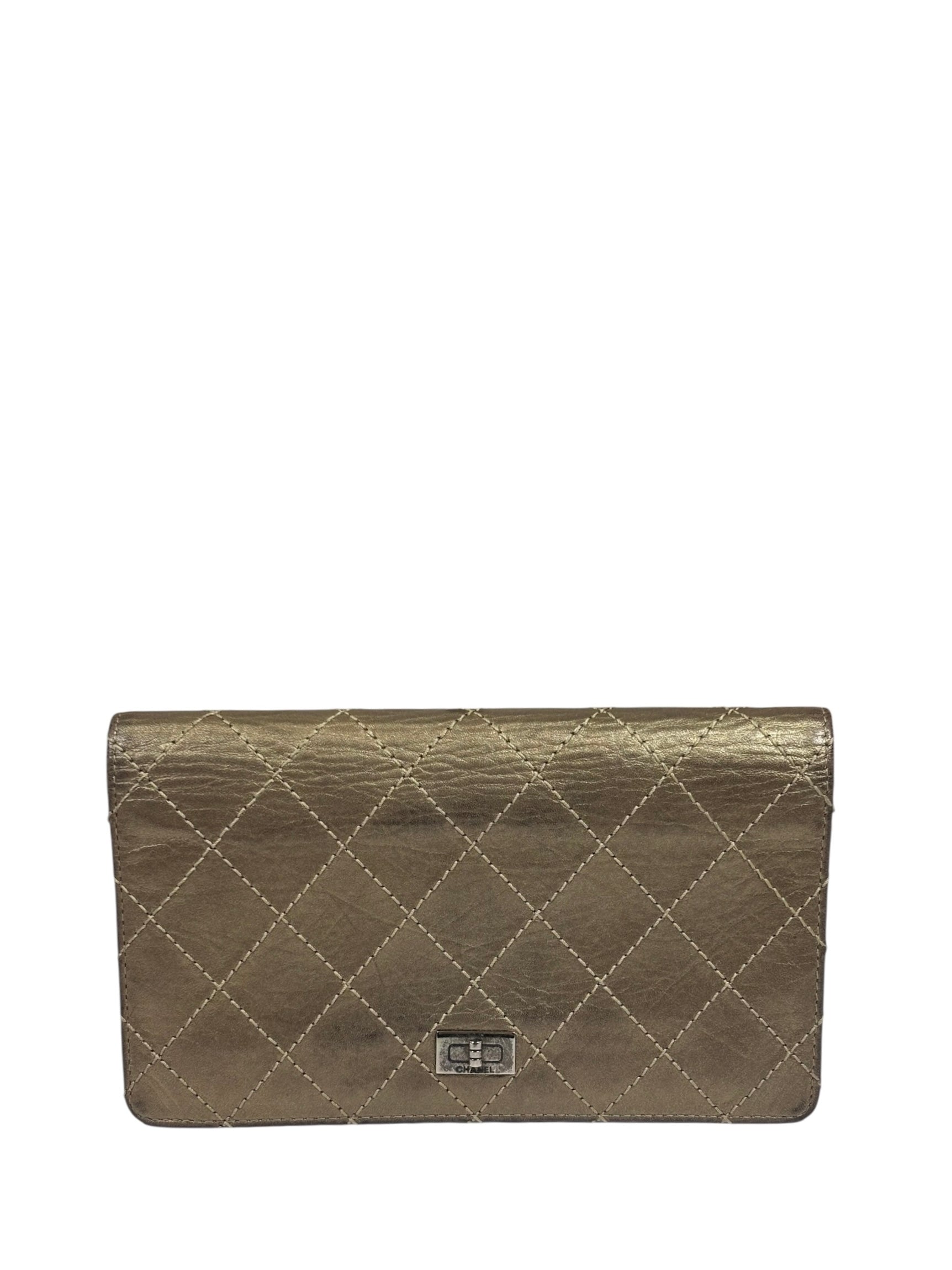 Chanel Metallic Bronze Quilted Leather Bi-Fold Long Wallet