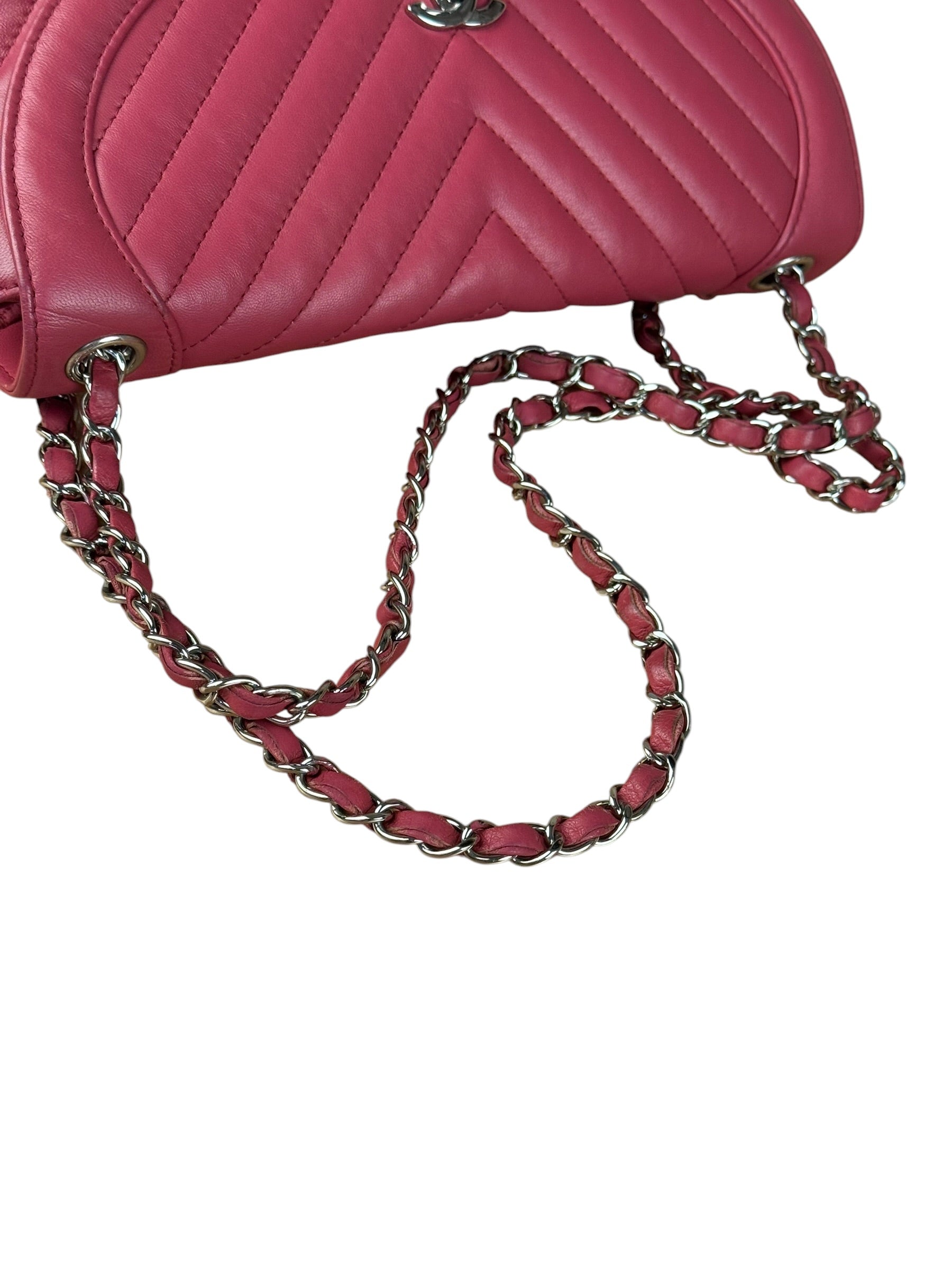 Chanel Pink Chevron Quilted Leather Medium Flap Bag 2018