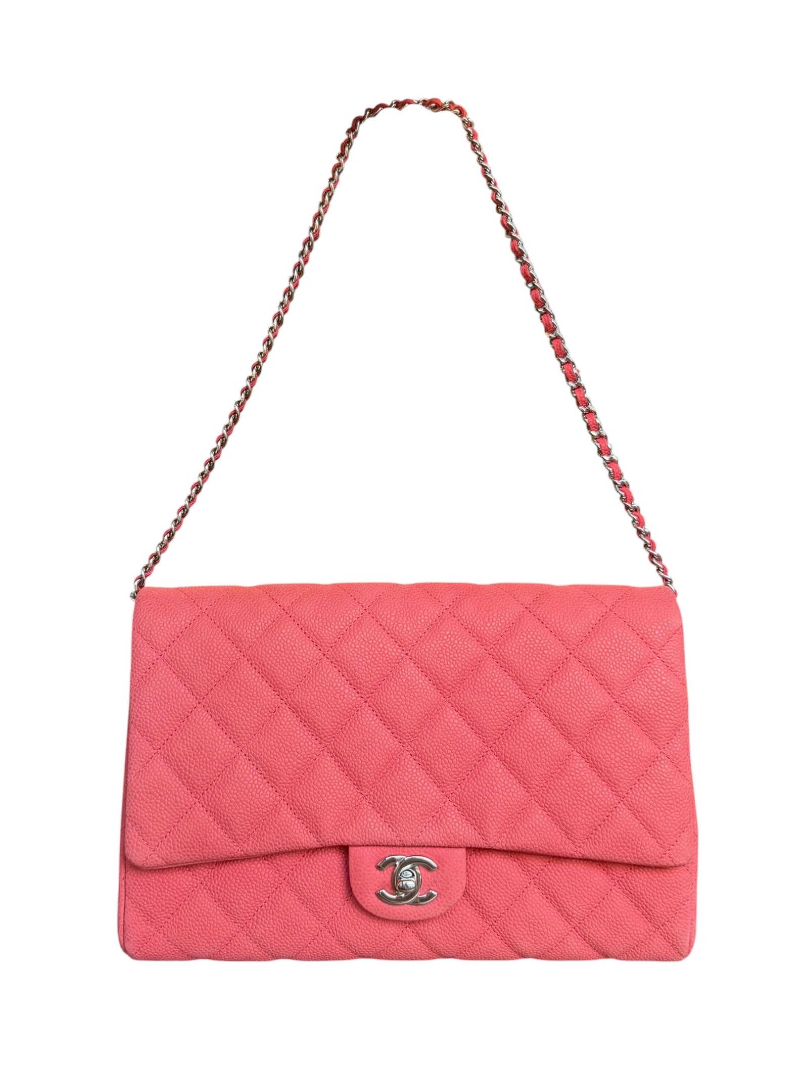 Chanel Coral Pink Matte Quilted Caviar Flap Shoulder Bag 2012