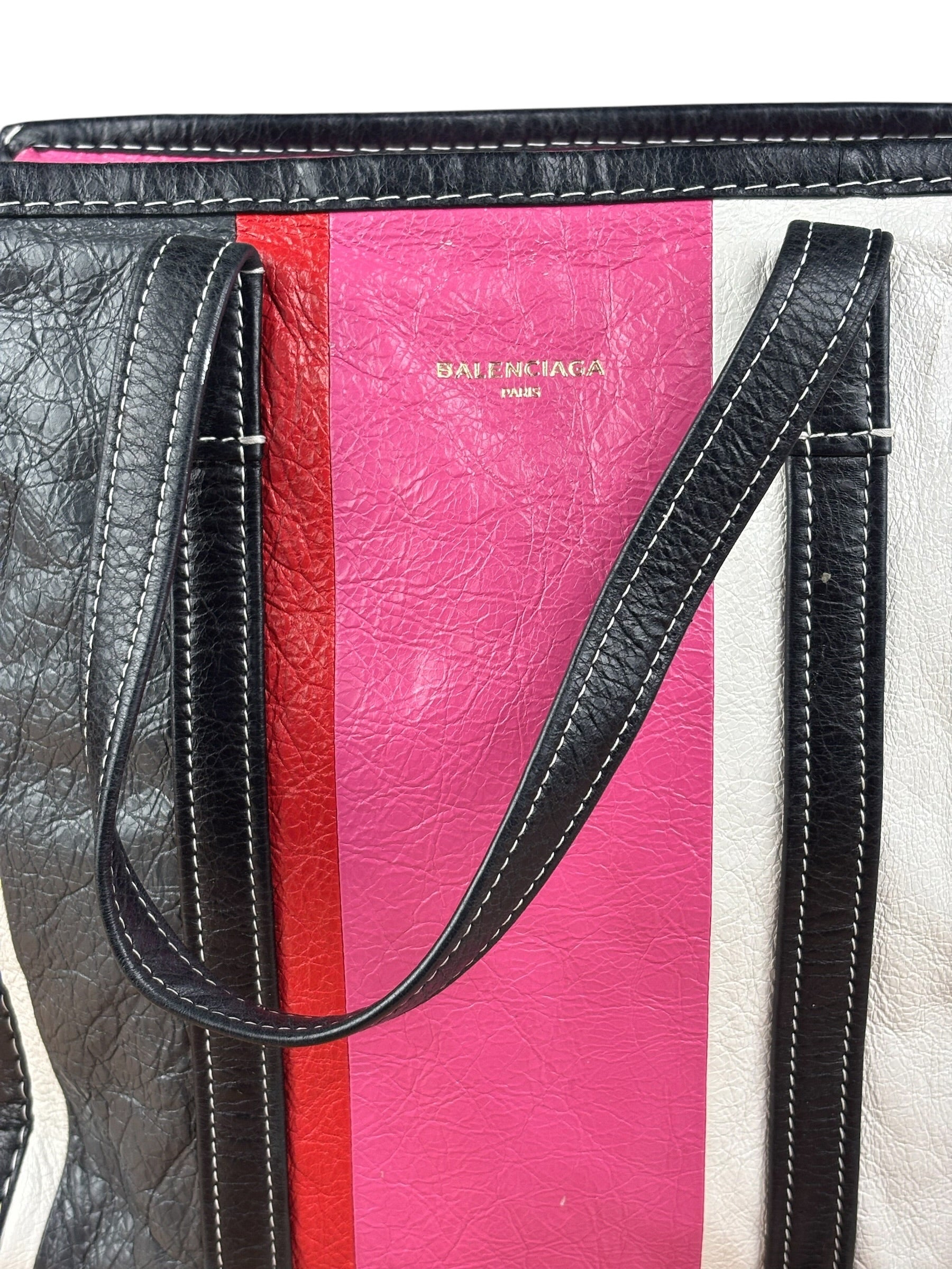 Balenciaga Multi-Color Vertical Stripe Bazar Shopper Two-Way Bag
