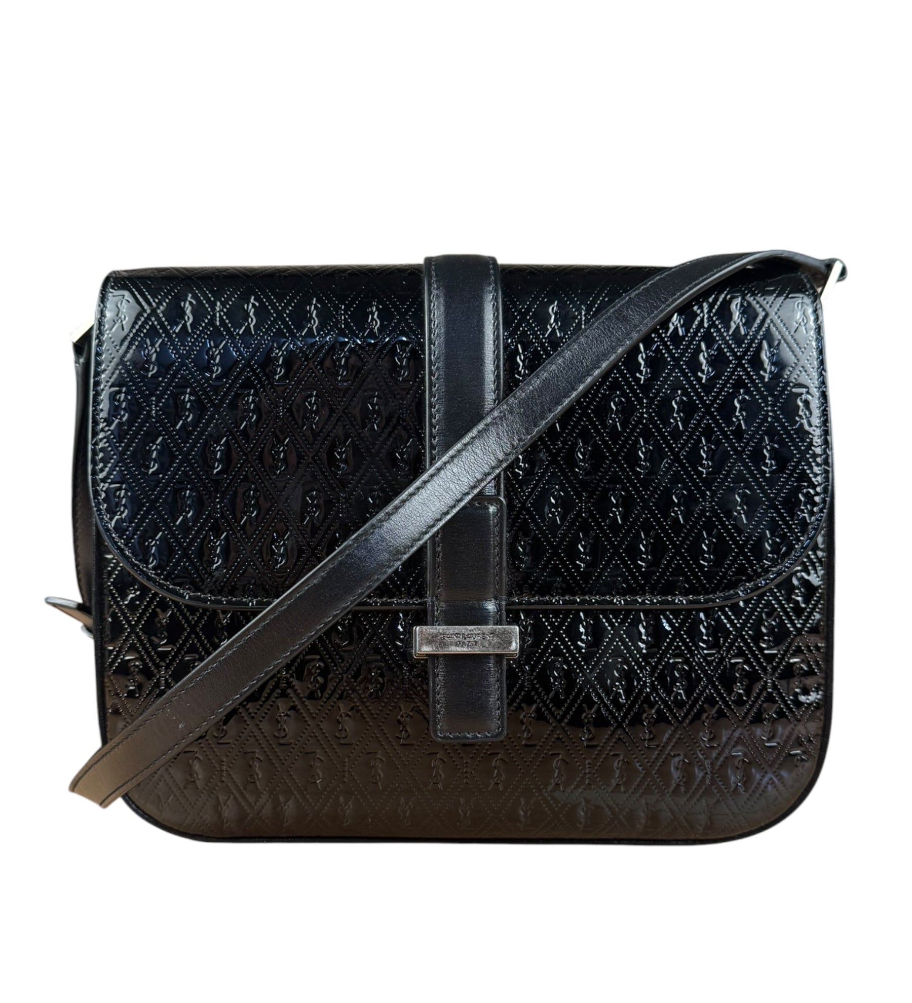 Saint Laurent Black Monogram Patent Leather Shoulder Bag
