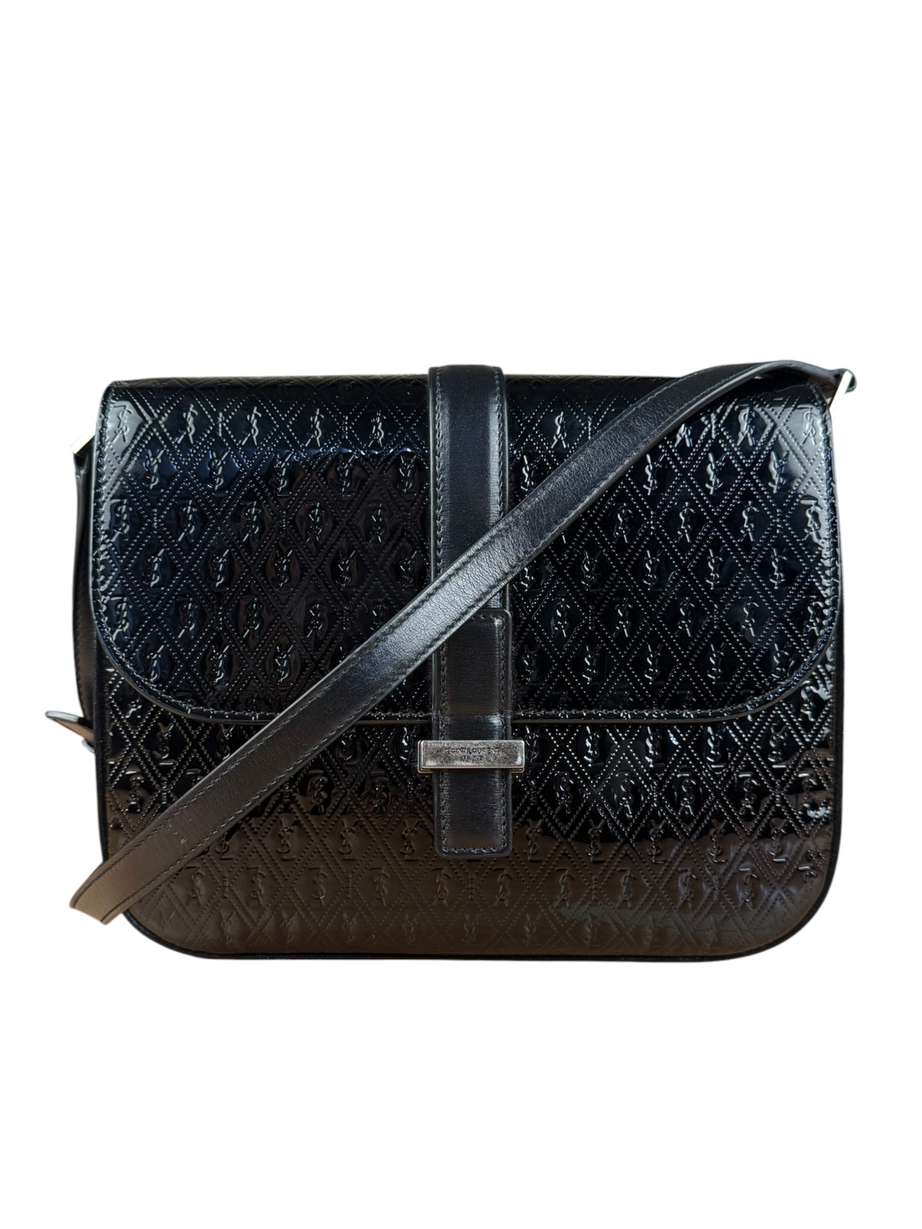 Saint Laurent Black Monogram Patent Leather Shoulder Bag