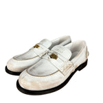 Miu Miu White Distressed Leather Penny Loafers