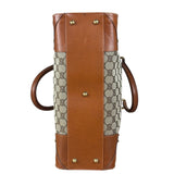 Gucci GG Brown Leather Trim Canvas Monogram Tote Bag