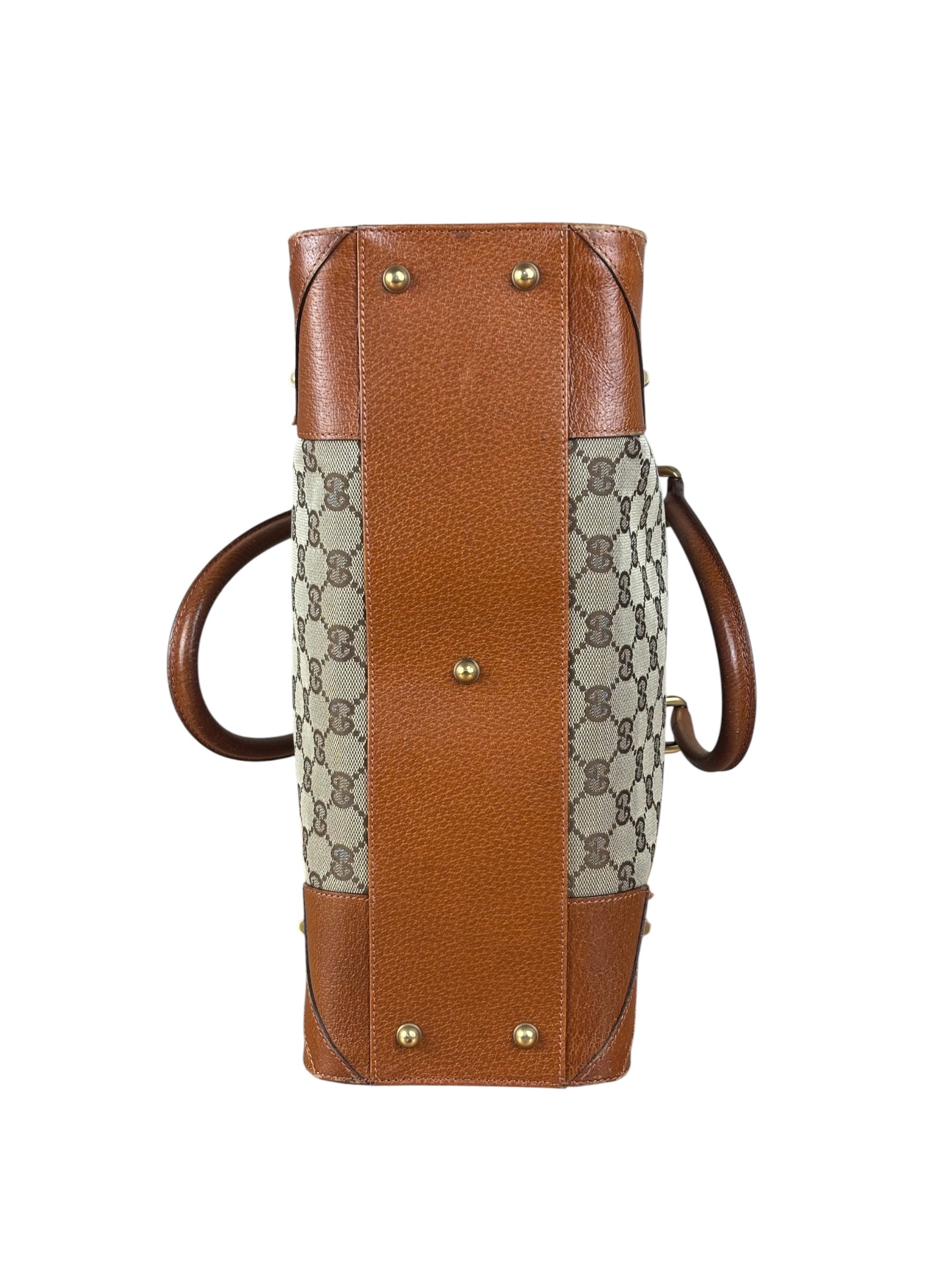 Gucci GG Brown Leather Trim Canvas Monogram Tote Bag