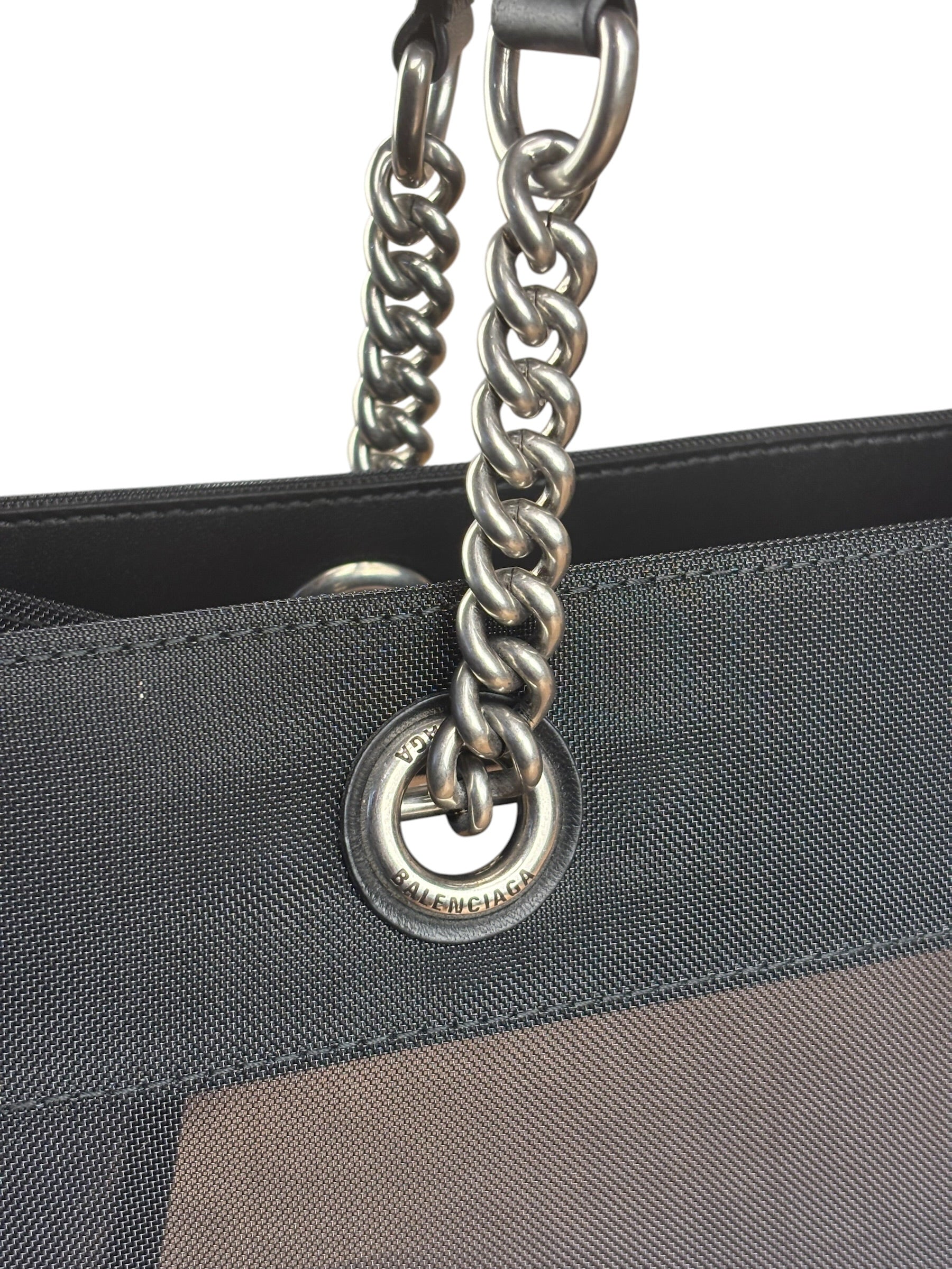 Balenciaga Black Leather Trim Mesh Duty Free Tote Bag
