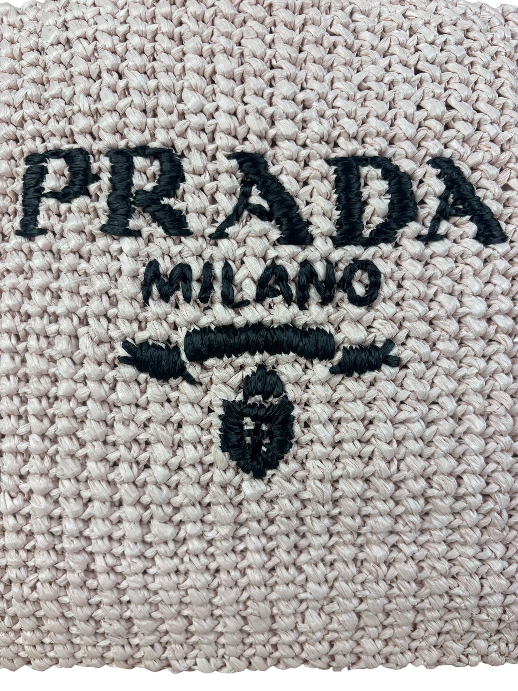 Prada Pink Raffia Woven Crochet Logo Tote Bag