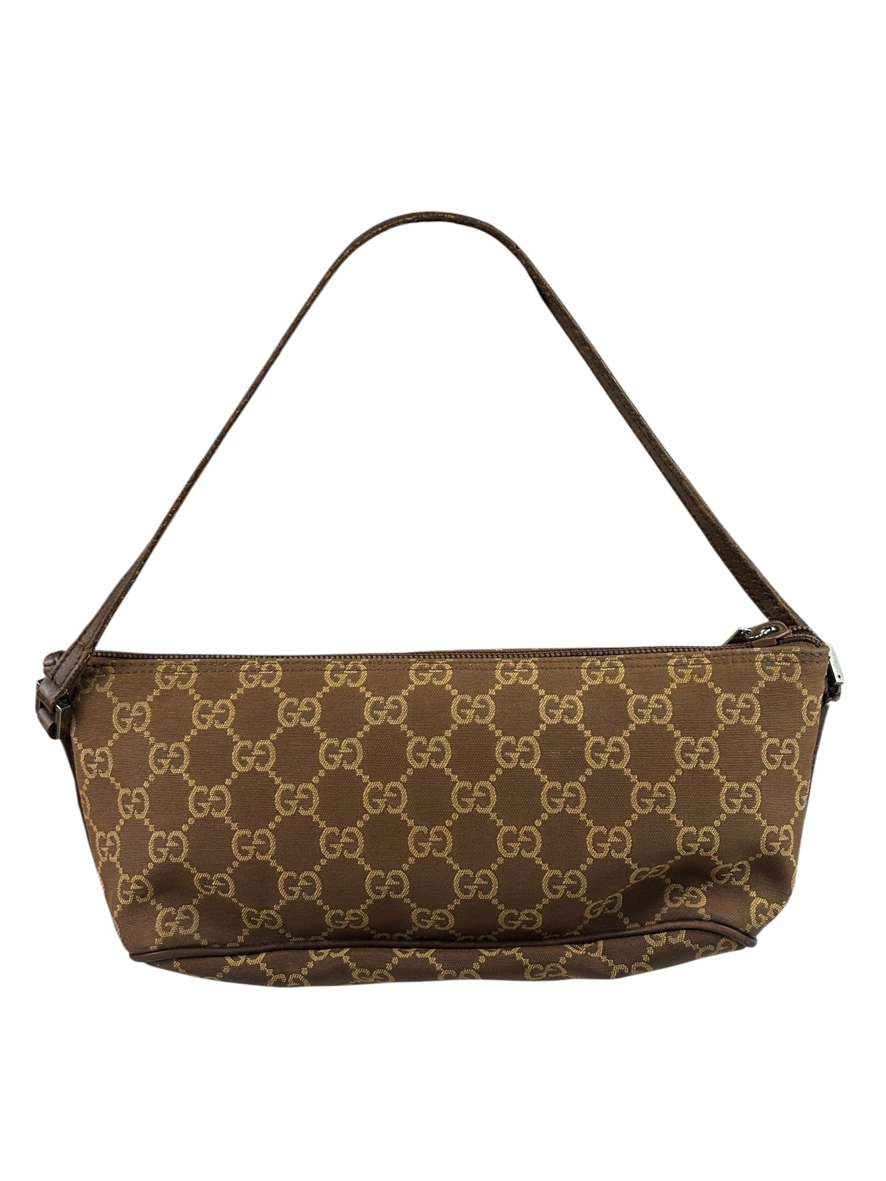 Gucci Brown Leather Trim GG Boat Pochette