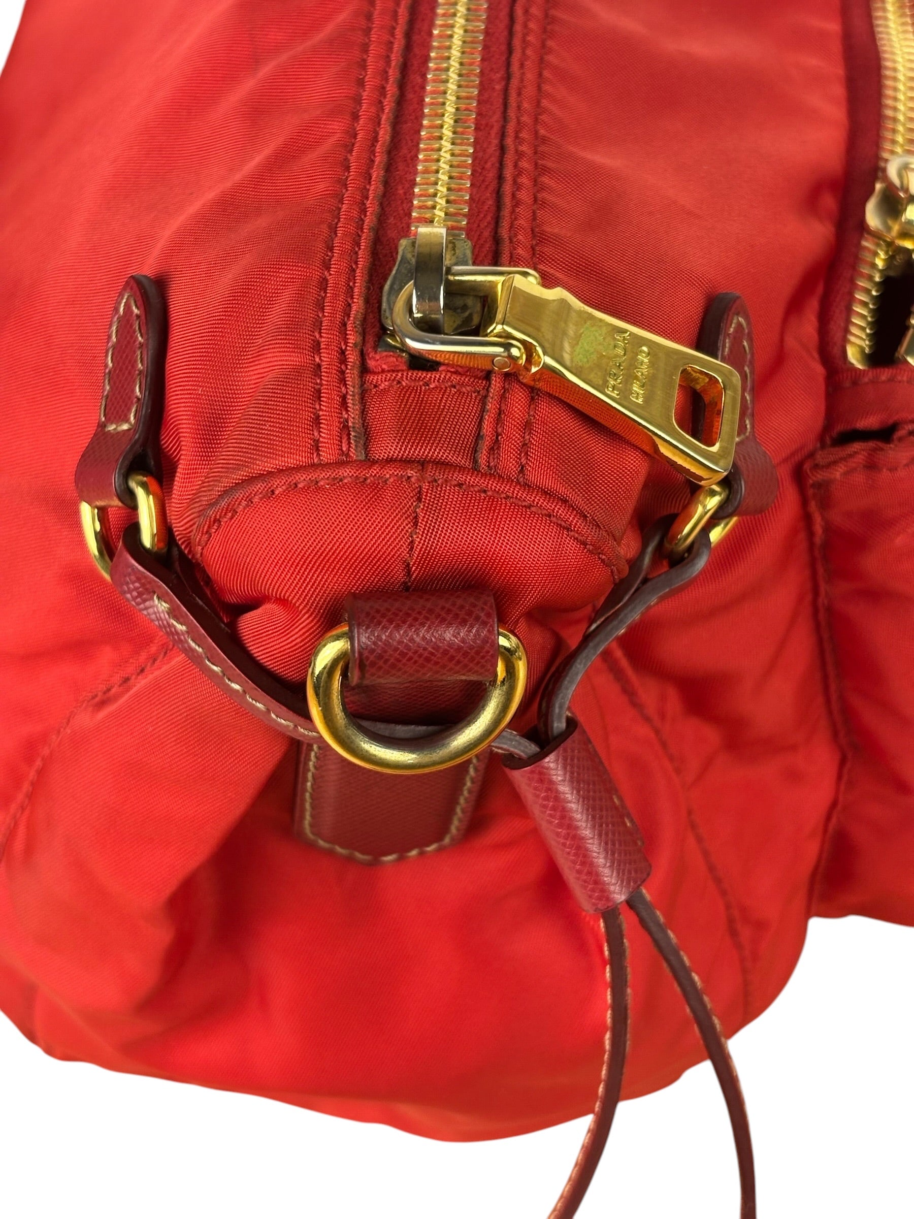 Prada Rosso Red Tessuto Nylon/Saffiano Leather Trim Shoulder Bag