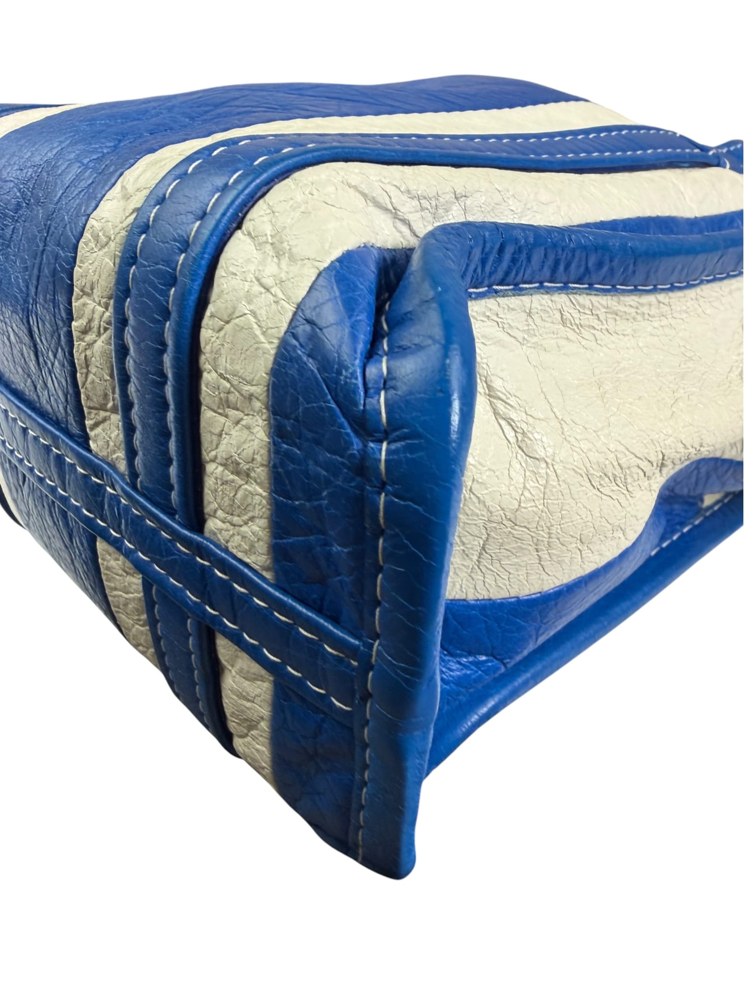 Balenciaga White/Blue Bazar Stripe Two-Way Tote Bag