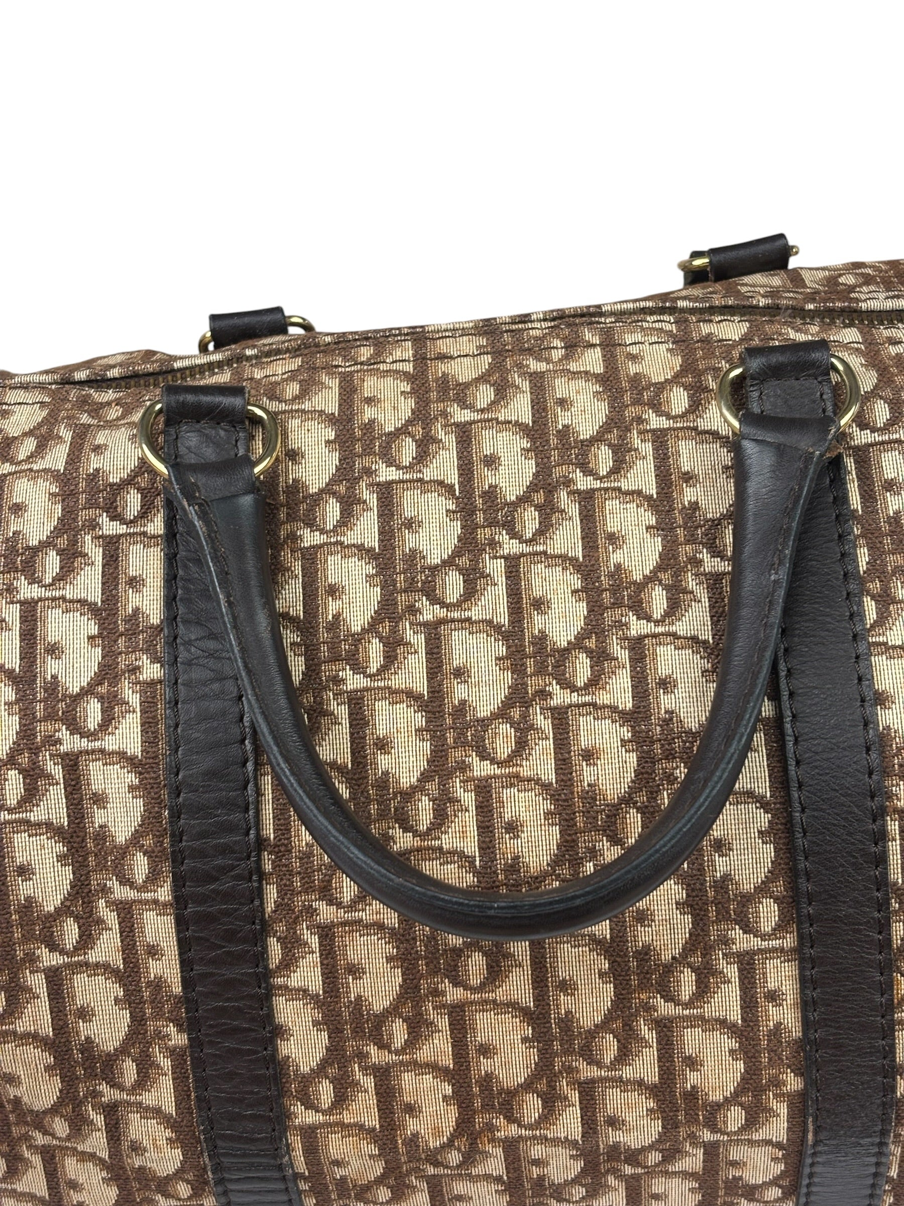 Christian Dior Brown Leather Trim Trotter Boston Bag