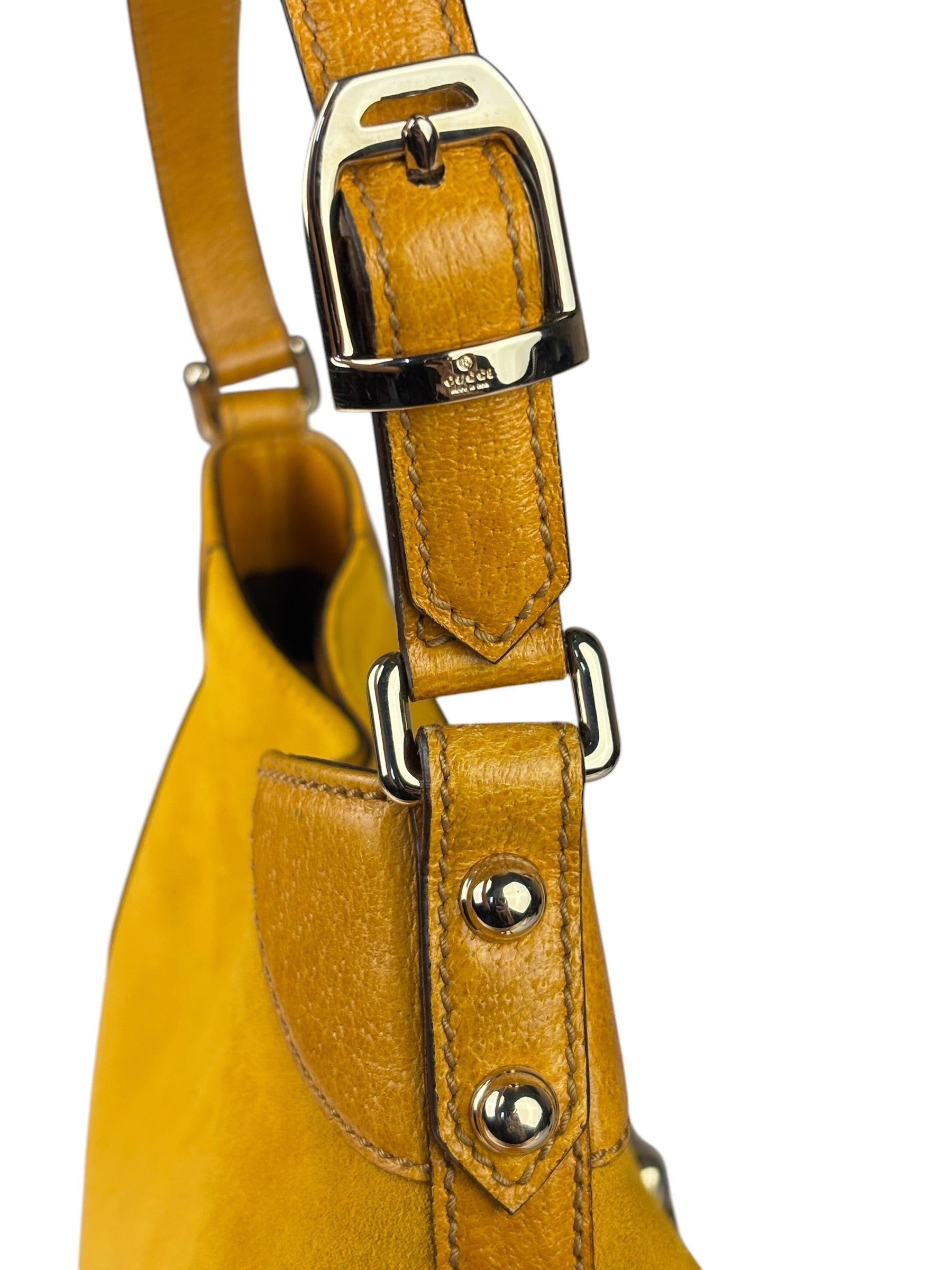 Gucci Mustard Yellow Suede/Leather Trim Hasler Horsebit Hobo Bag