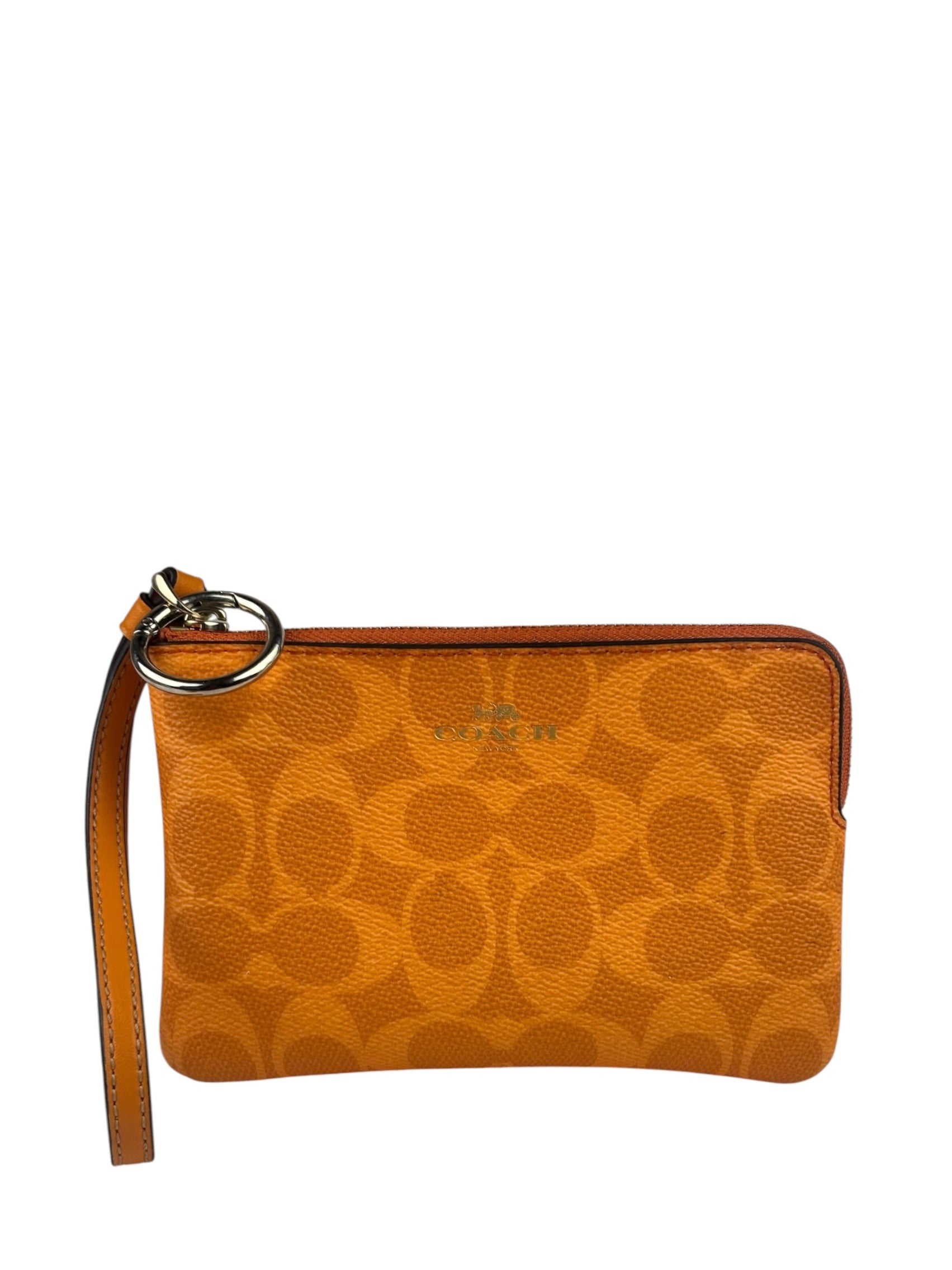 Coach Orange Leather Corner Zip Wristlet