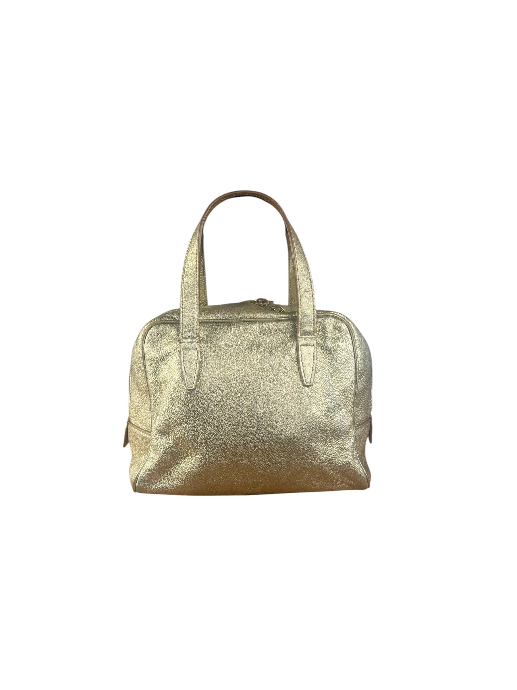 Yves Saint Laurent Gold Leather Embossed YSL Logo Handbag