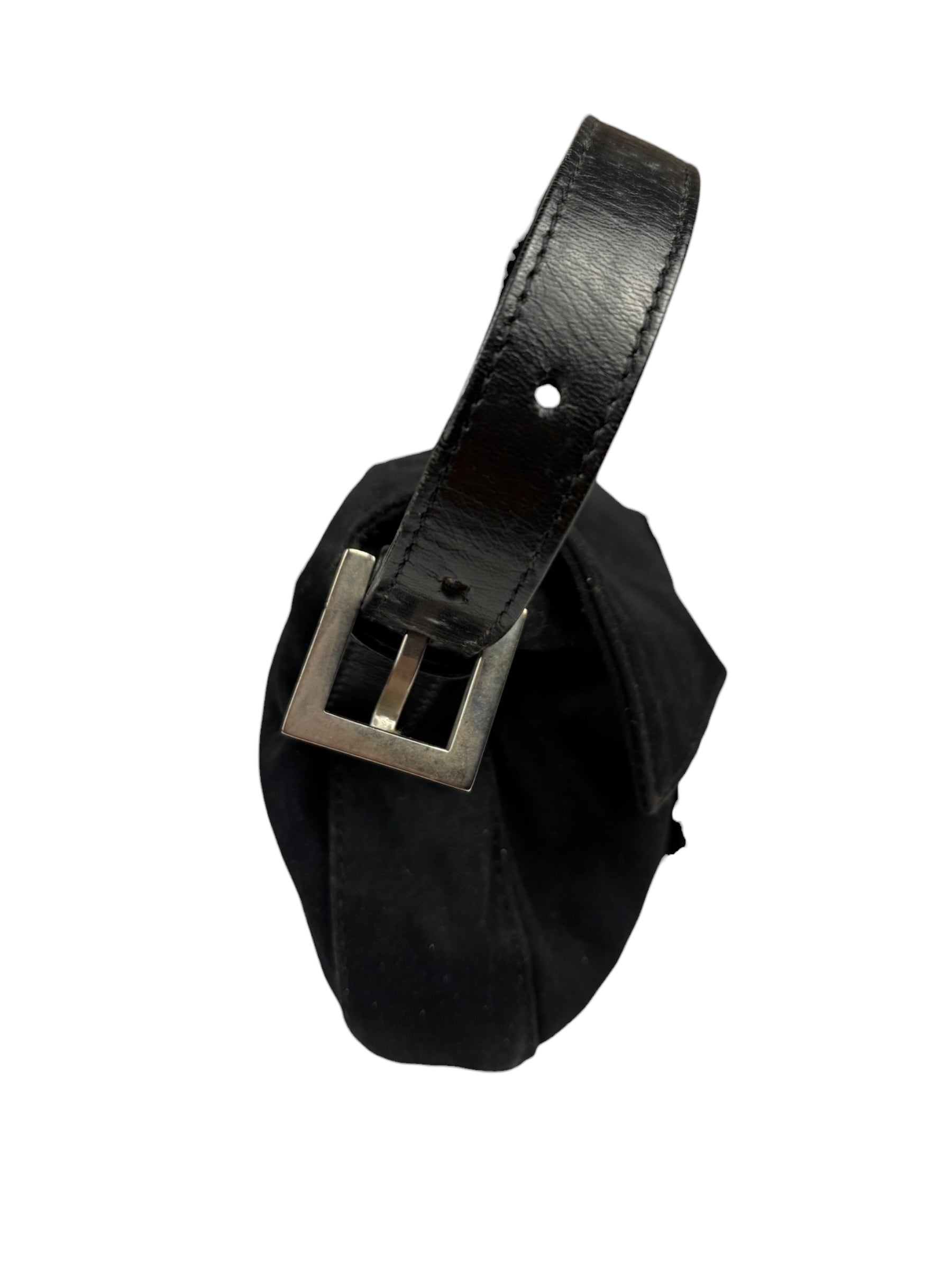 Fendi Black Leather Trim Baguette