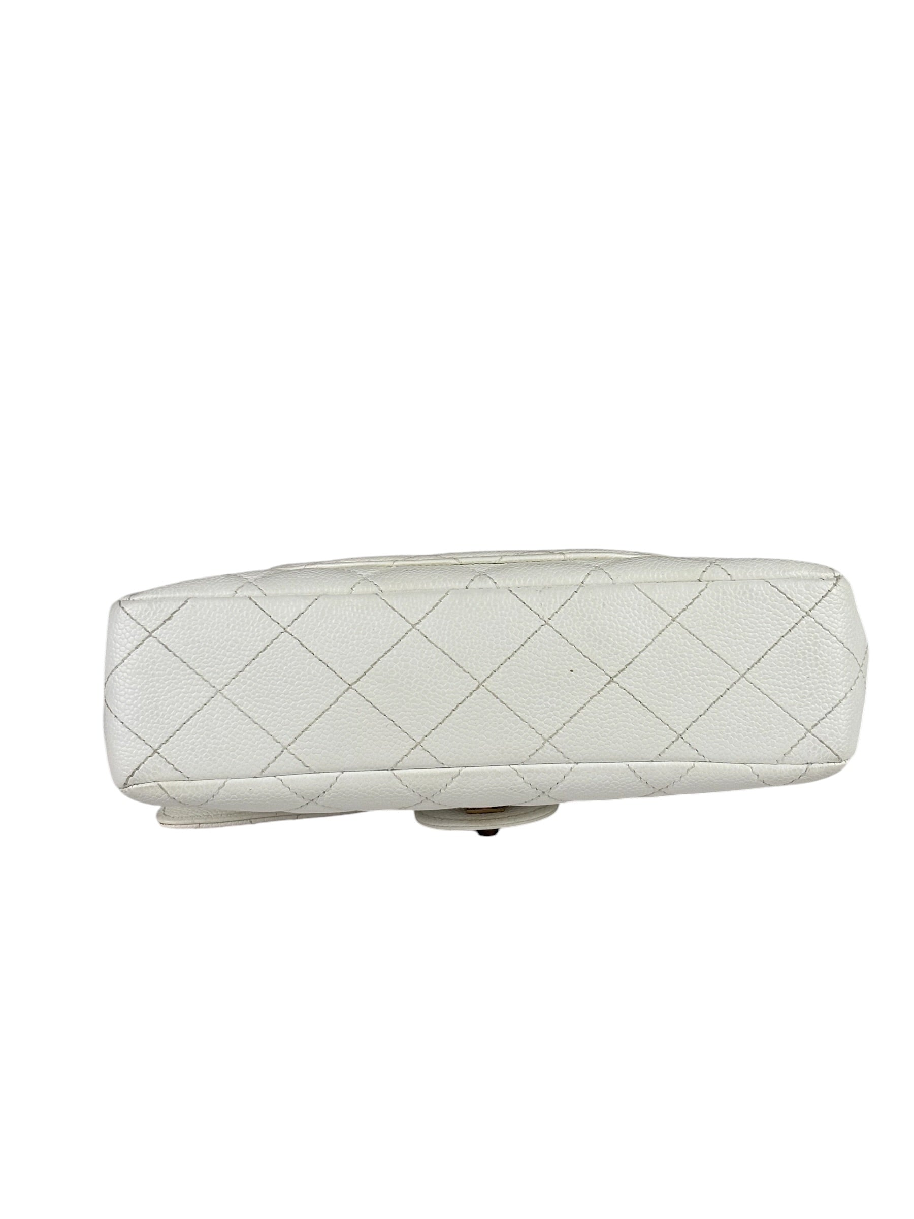 Chanel White Quilted Caviar Wooden M Flap 1999