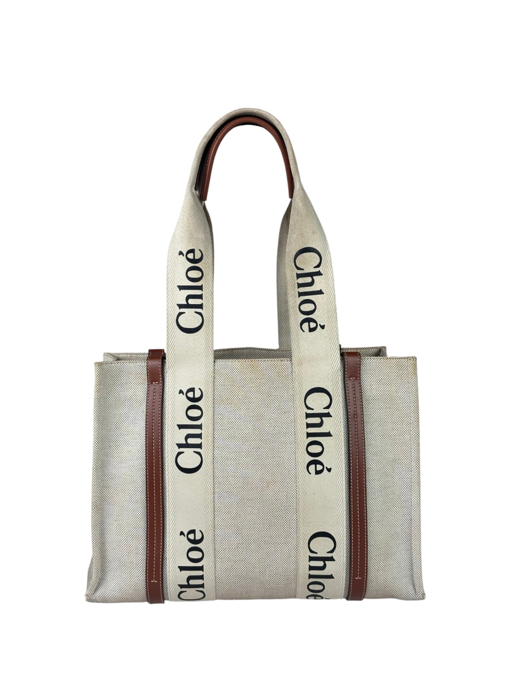 Chloé Canvas Beige/Brown Medium Woody Tote