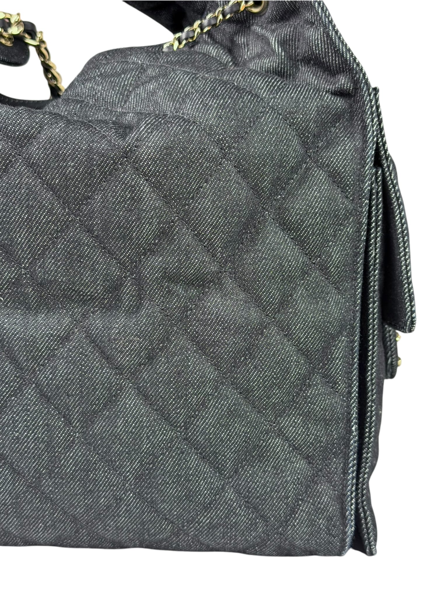 Chanel Navy Quilted Denim/Leather Trim 25 Hobo Bag 2021