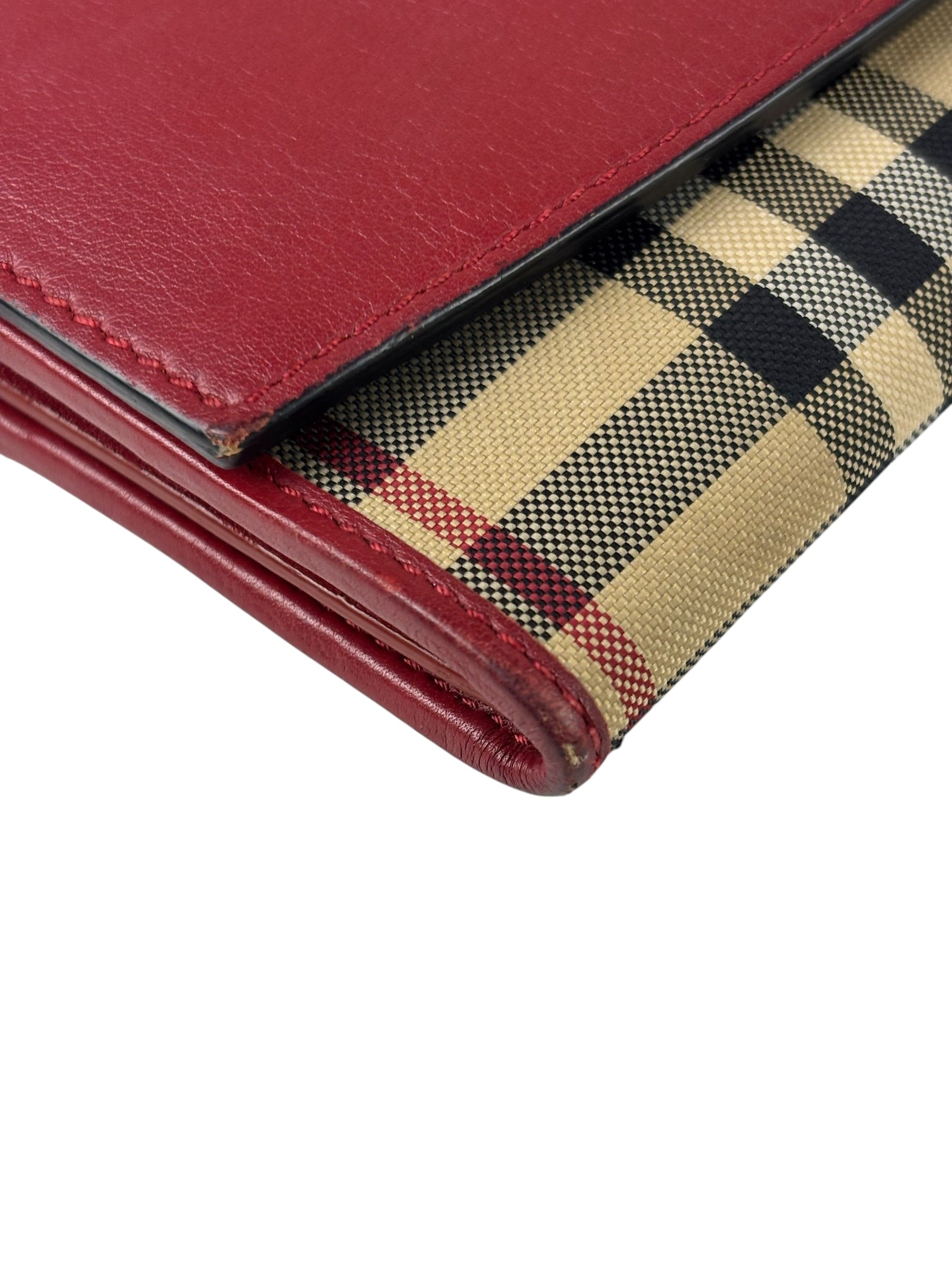 Burberry Red Leather House Check Continental Long Wallet