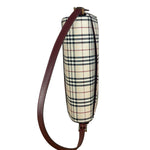 Burberry Burgundy Leather Trim House Check Shoulder Bag