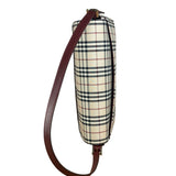 Burberry Burgundy Leather Trim House Check Shoulder Bag