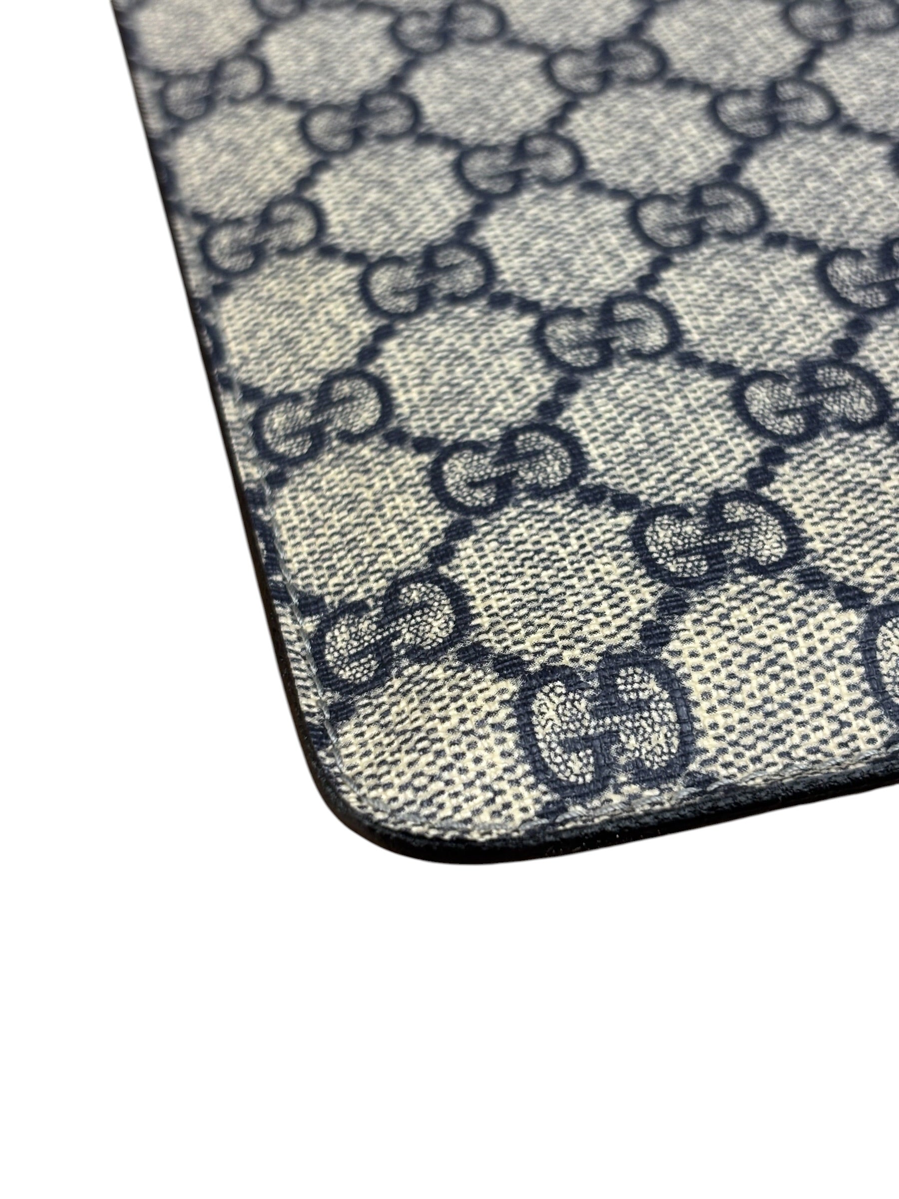Gucci Navy Blue Leather Trim Coated GG Supreme iPad Case