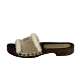 Miu Miu Suede Lining Dyed Sheep Fur Wooden Sandals