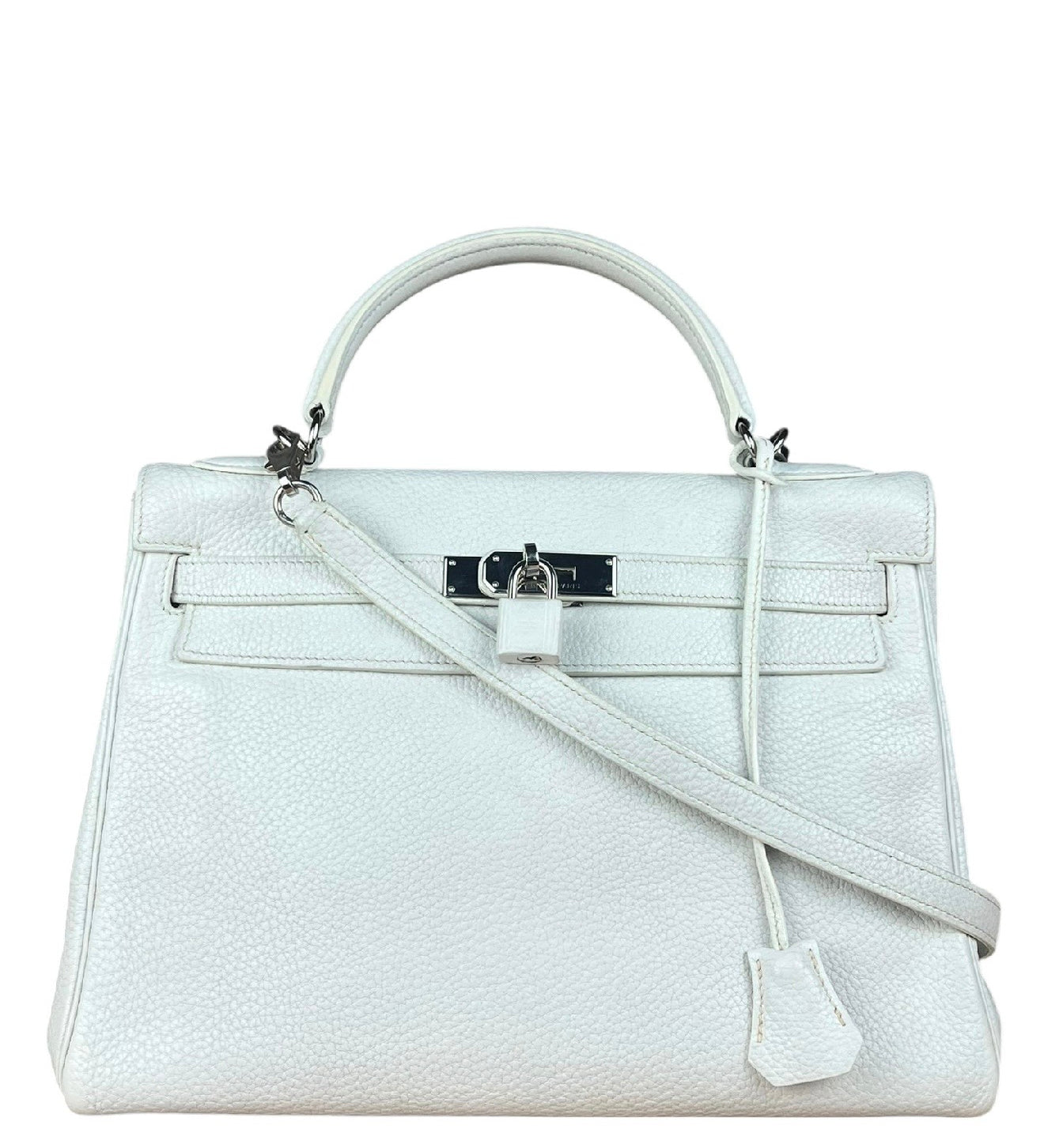 Hermes Kelly 32 White Clemence Leather Handbag 2008