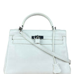 Hermes Kelly 32 White Clemence Leather Handbag 2008