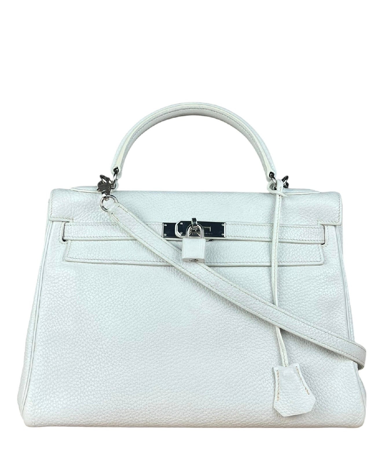 Hermes Kelly 32 White Clemence Leather Handbag 2008