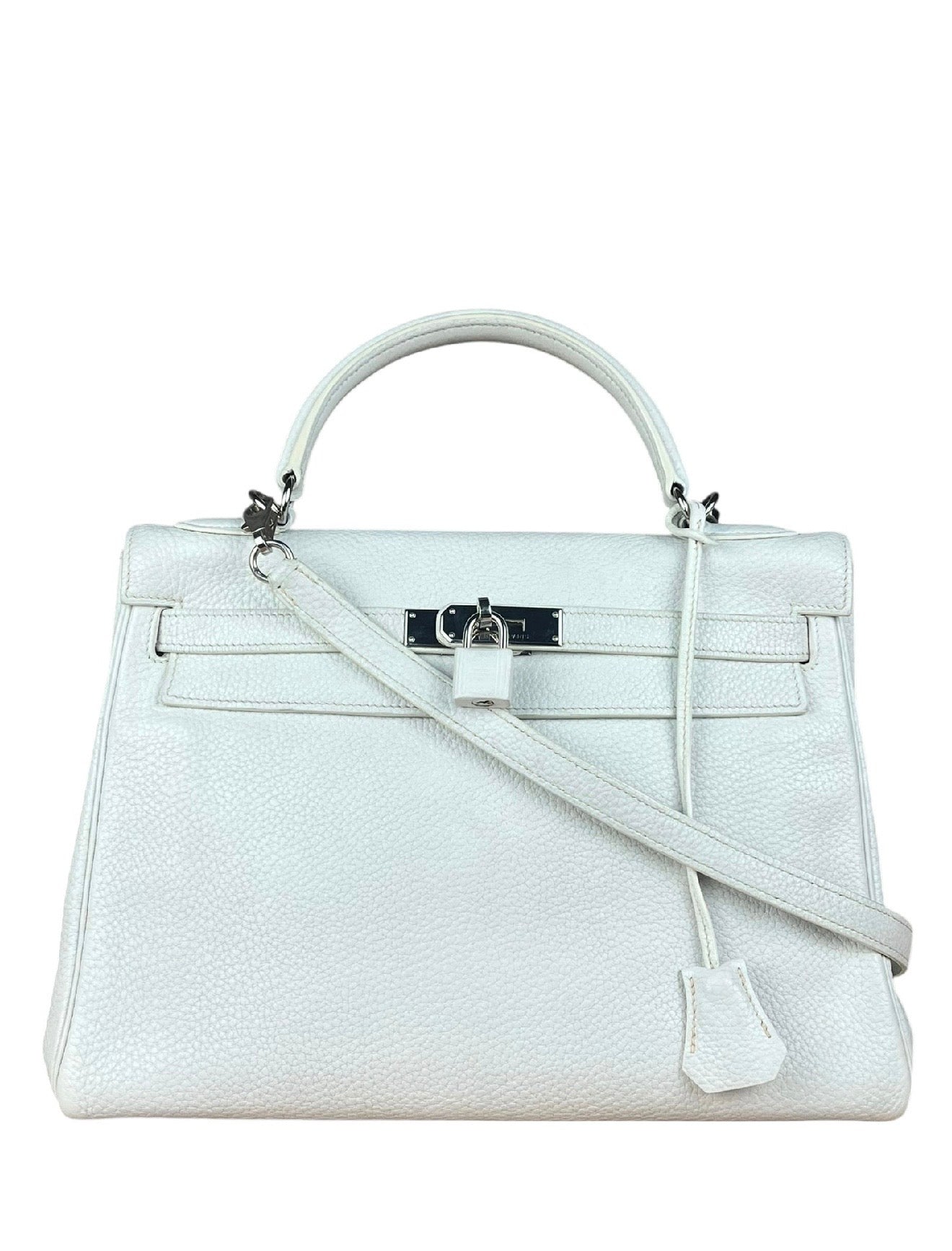 Hermes Kelly 32 White Clemence Leather Handbag 2008