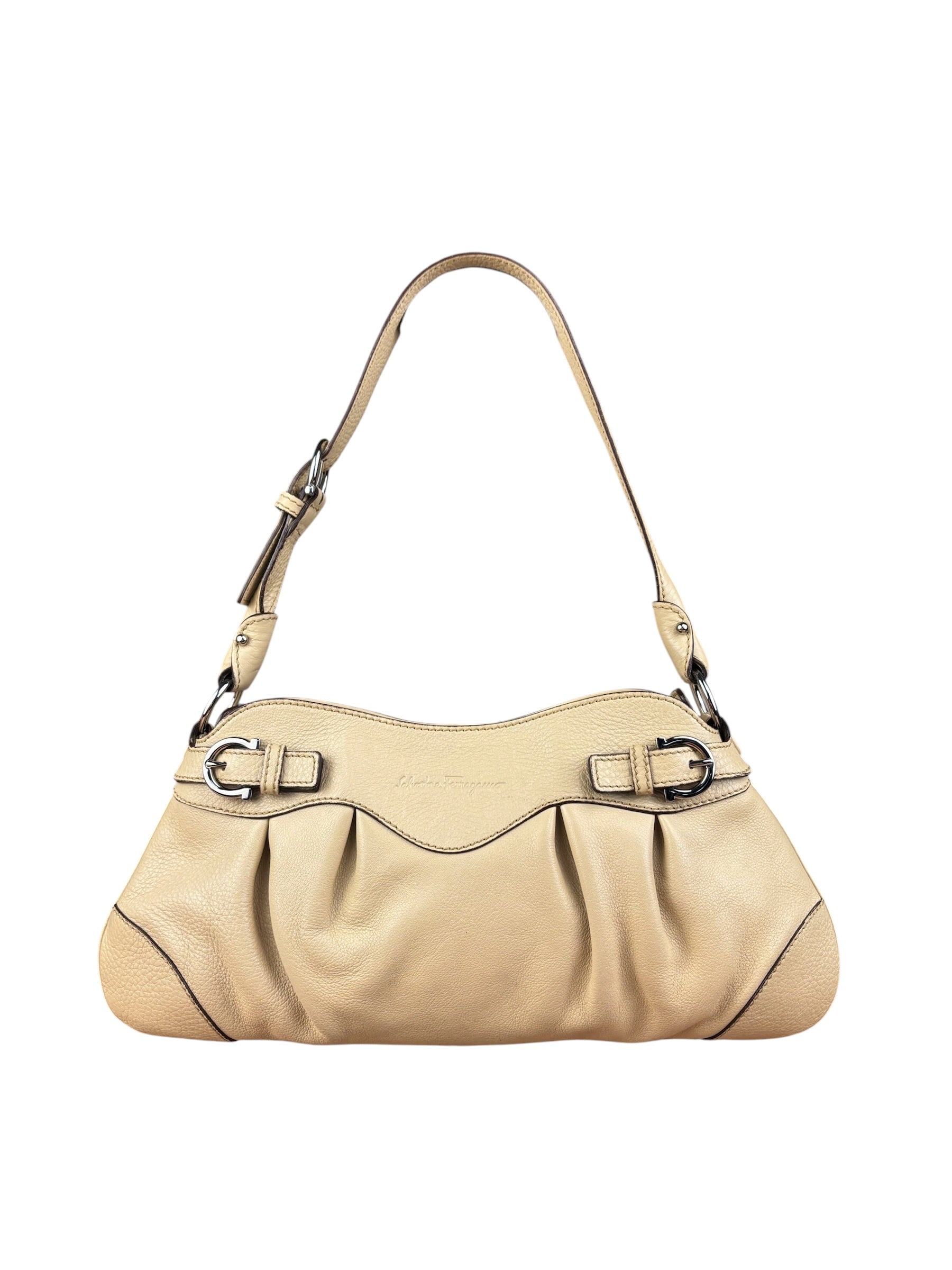 Salvatore Ferragamo Beige Gancini Buckle Shoulder Bag