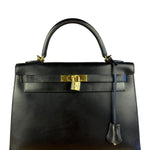 Hermes Kelly 32 Black Box Leather 1991