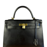 Hermes Kelly 32 Black Box Leather 1991