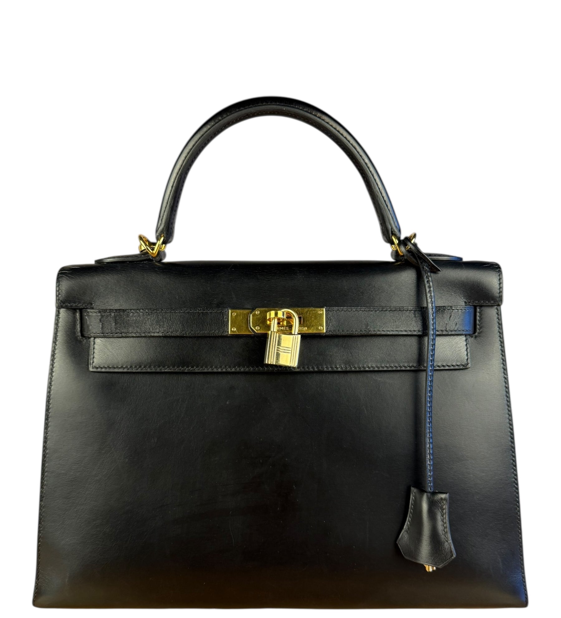 Hermes Kelly 32 Black Box Leather 1991