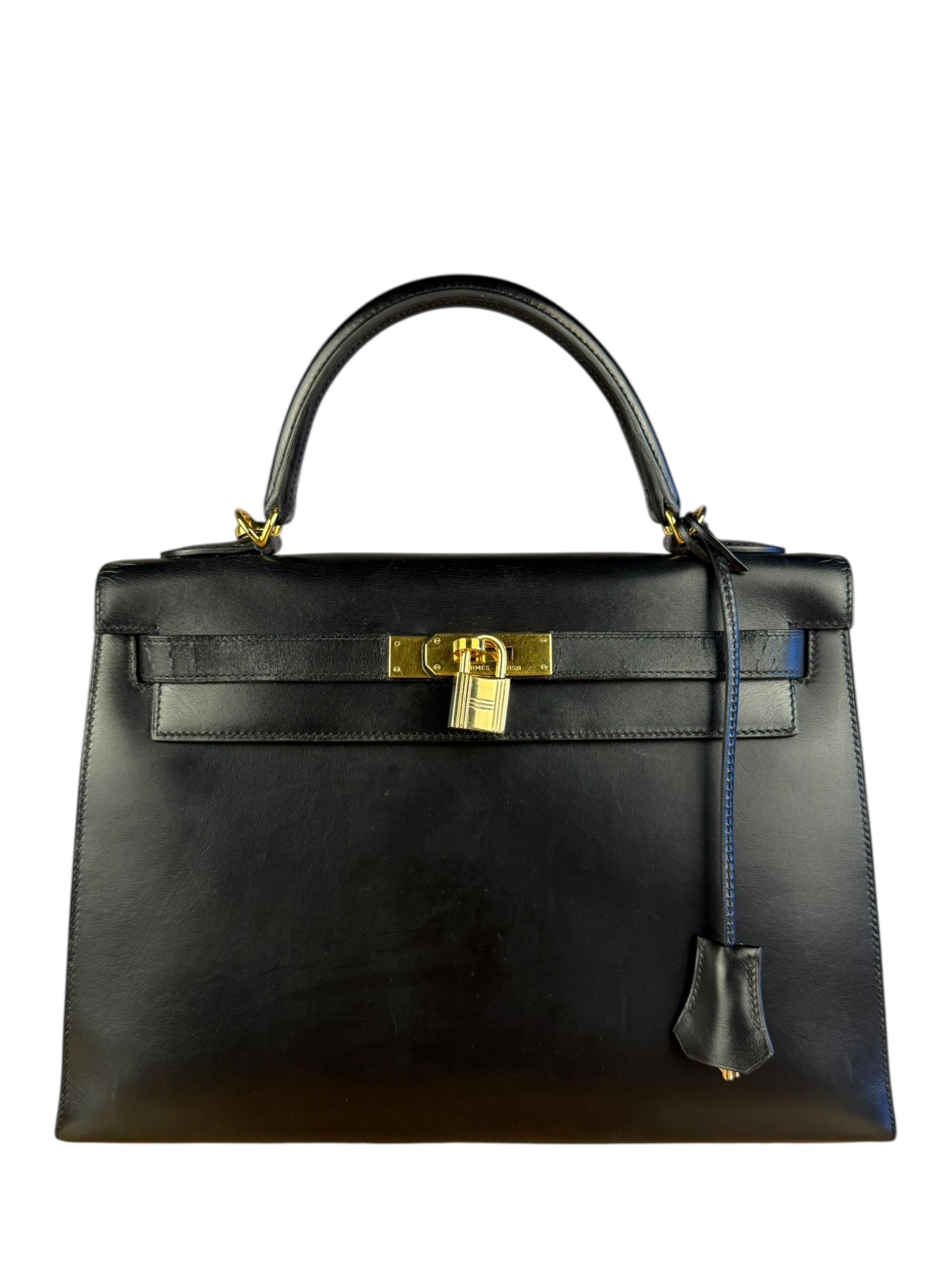 Hermes Kelly 32 Black Box Leather 1991