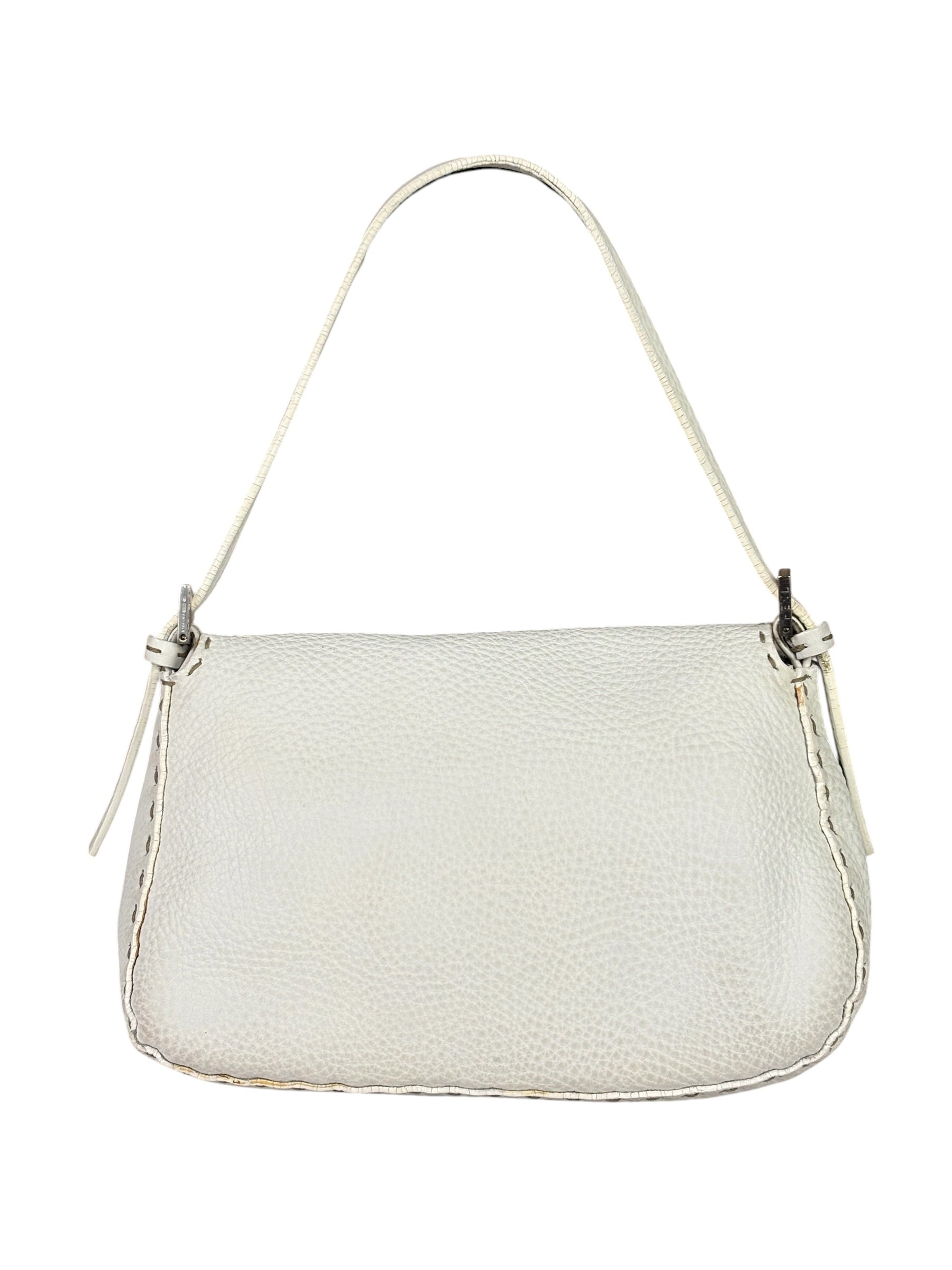 Fendi White Leather Selleria Baguette