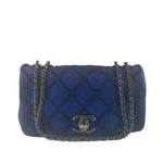 Chanel Blue Leather Diamond Stitch Iridescent Chain Flap Bag 2012