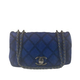 Chanel Blue Leather Diamond Stitch Iridescent Chain Flap Bag 2012