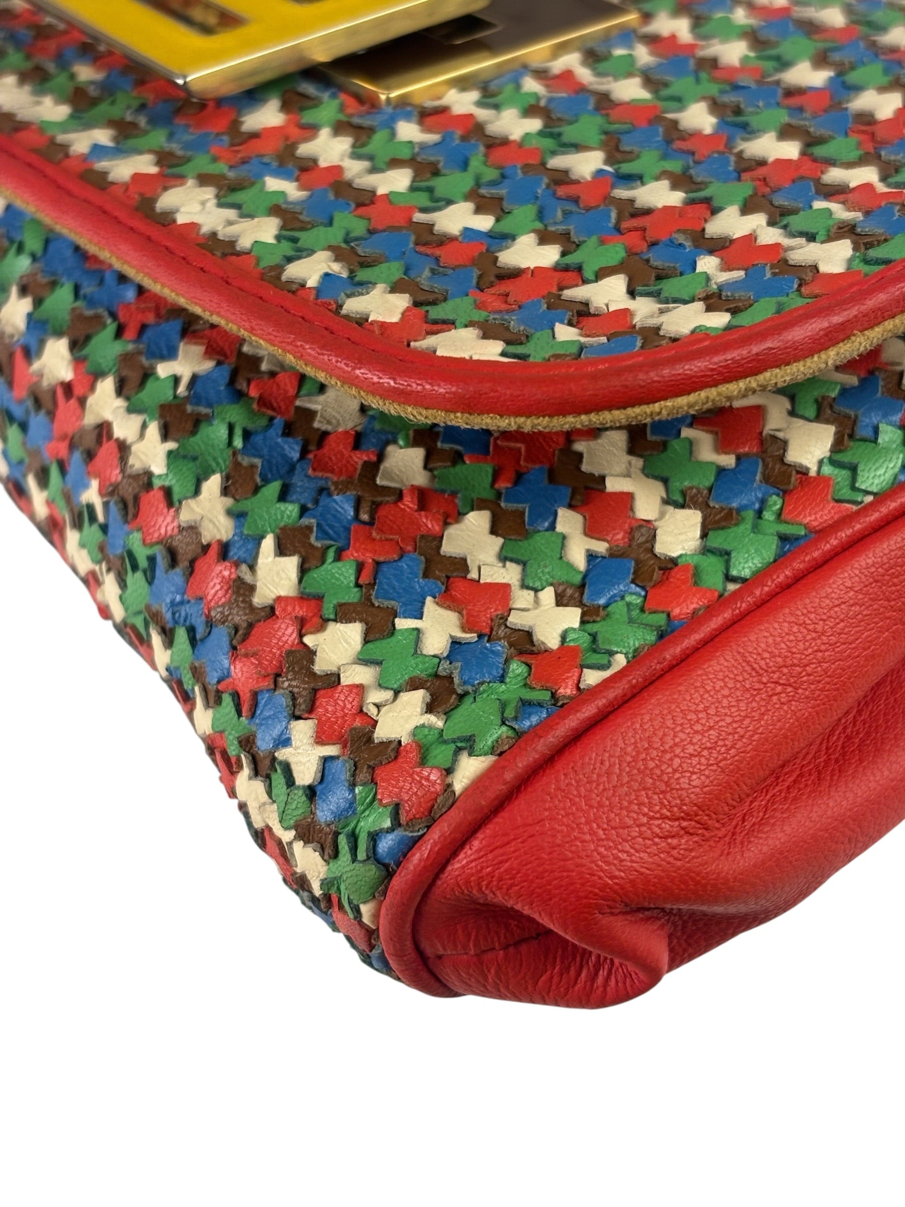 Fendi Colorblock Leather Woven Shoulder Bag