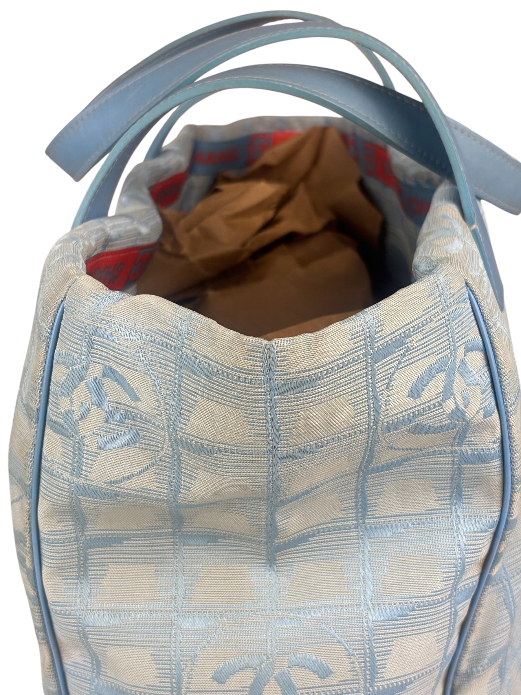 Chanel Blue Leather Trim New Travel Tote Bag 2002