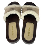 Miu Miu Suede Lining Dyed Sheep Fur Wooden Sandals