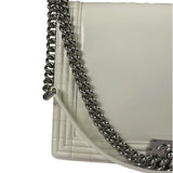 Chanel White Brushed Leather L Boy Bag 2012