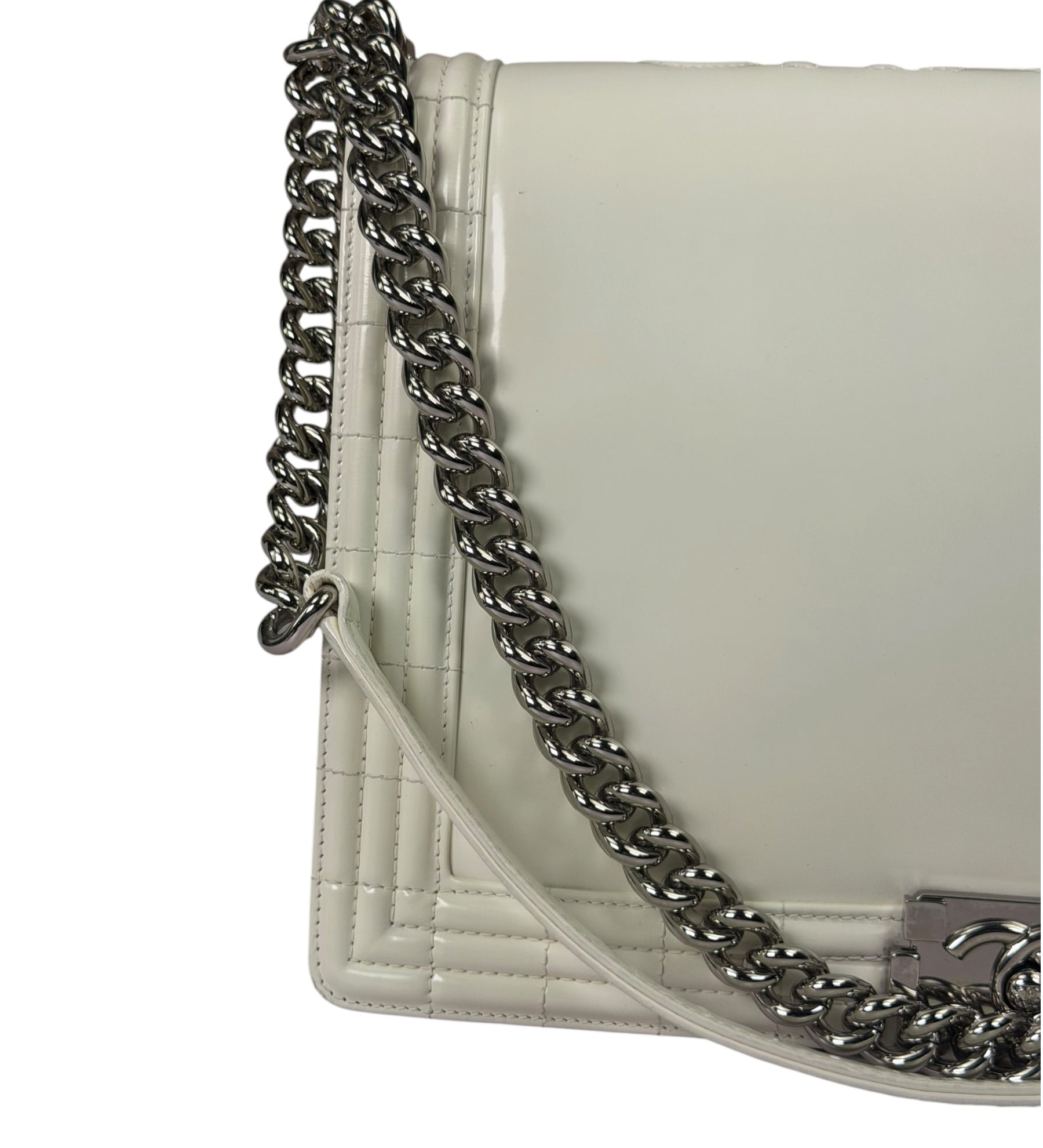 Chanel White Brushed Leather L Boy Bag 2012