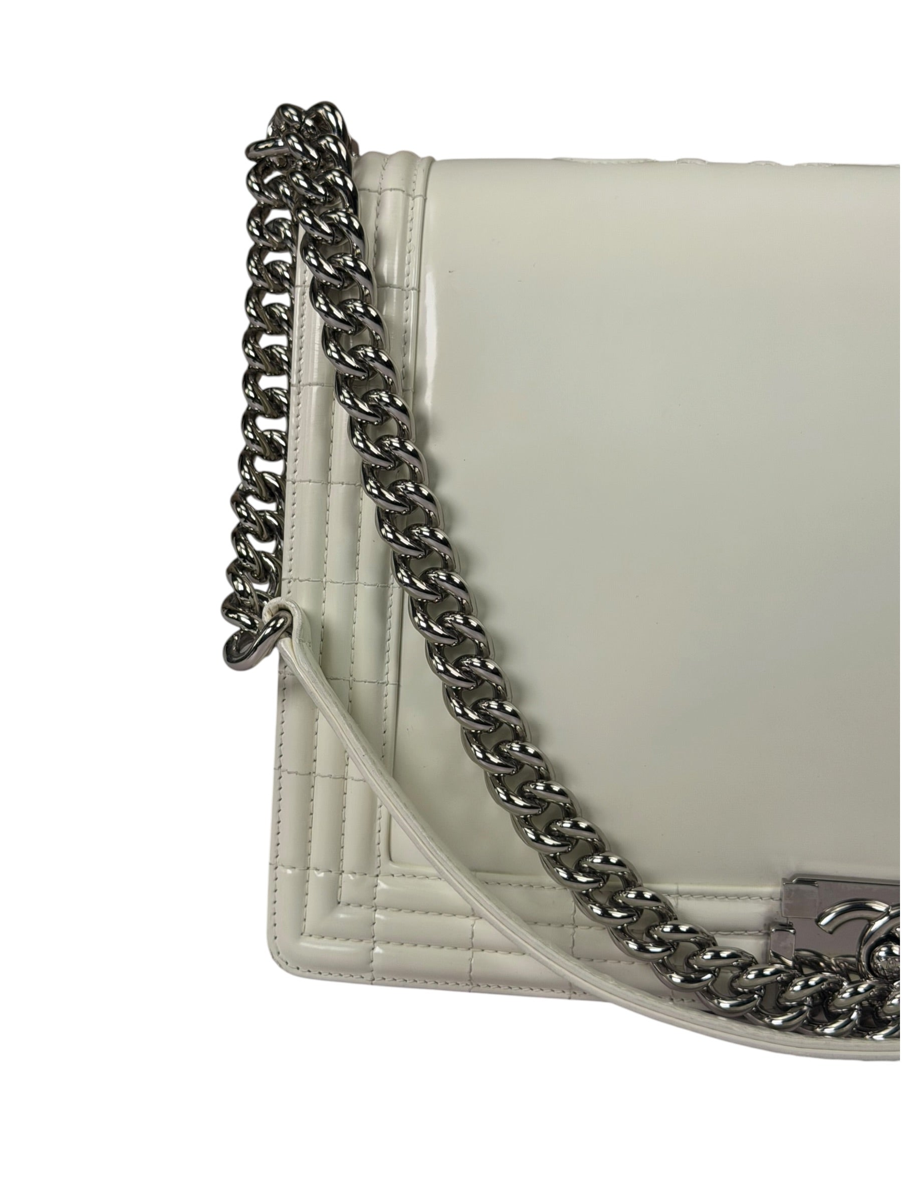 Chanel White Brushed Leather L Boy Bag 2012