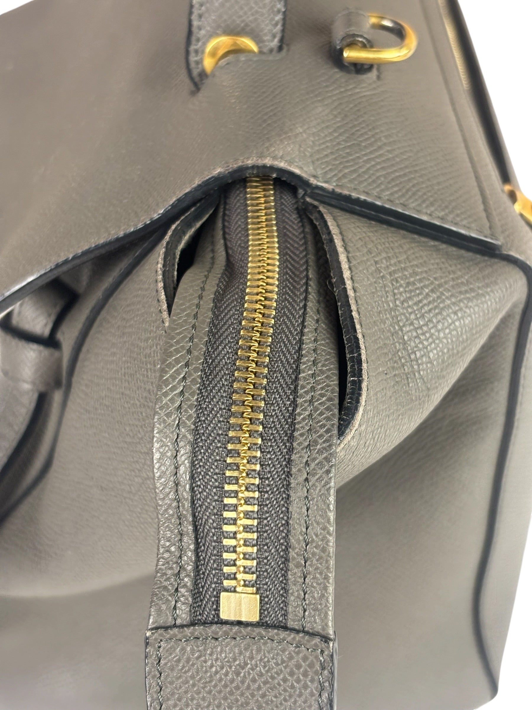 Celine Grey Grained Calfskin Belt Shoulder Bag