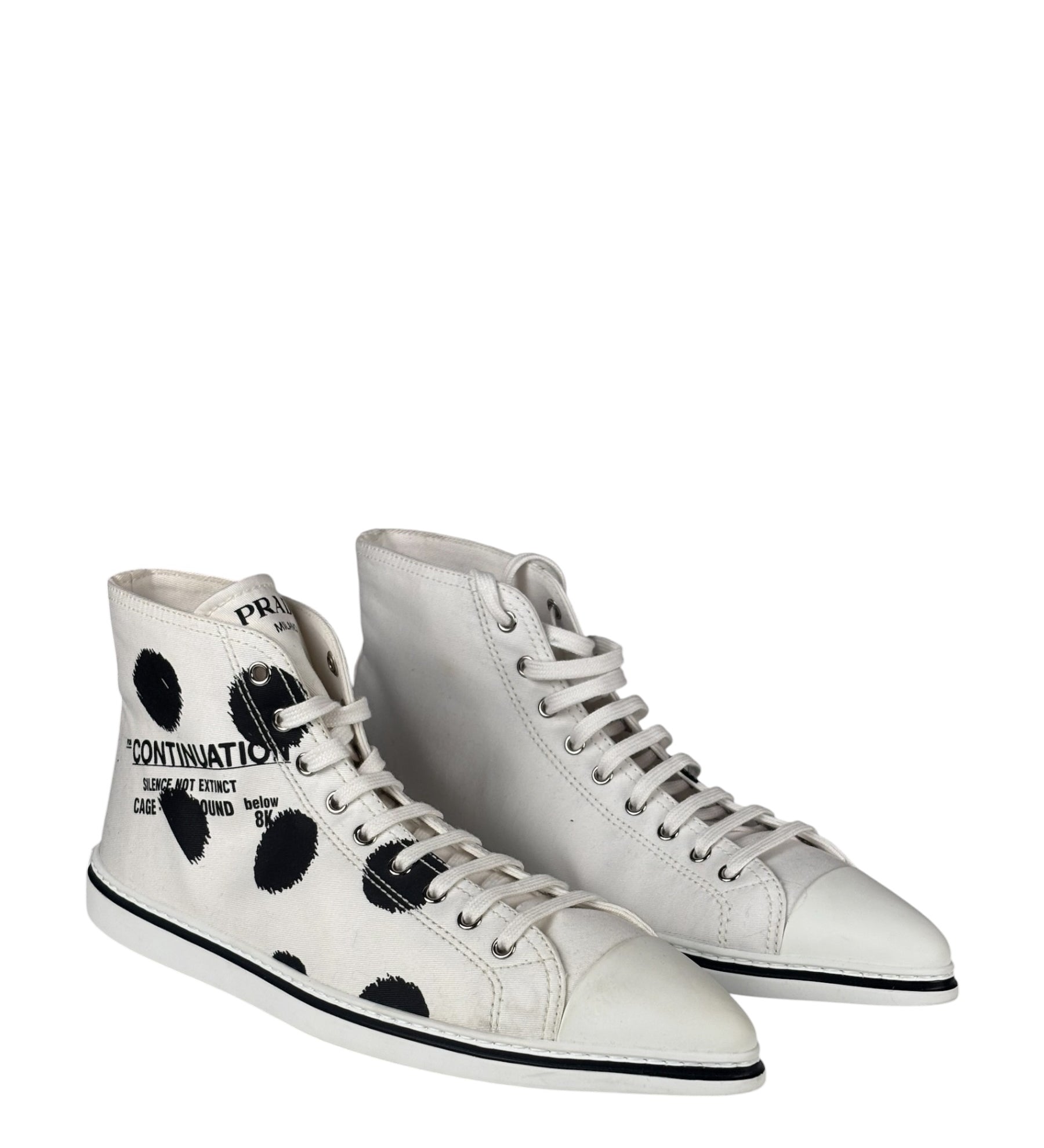 Prada Canvas Olka Dot High Top Point Sneakers