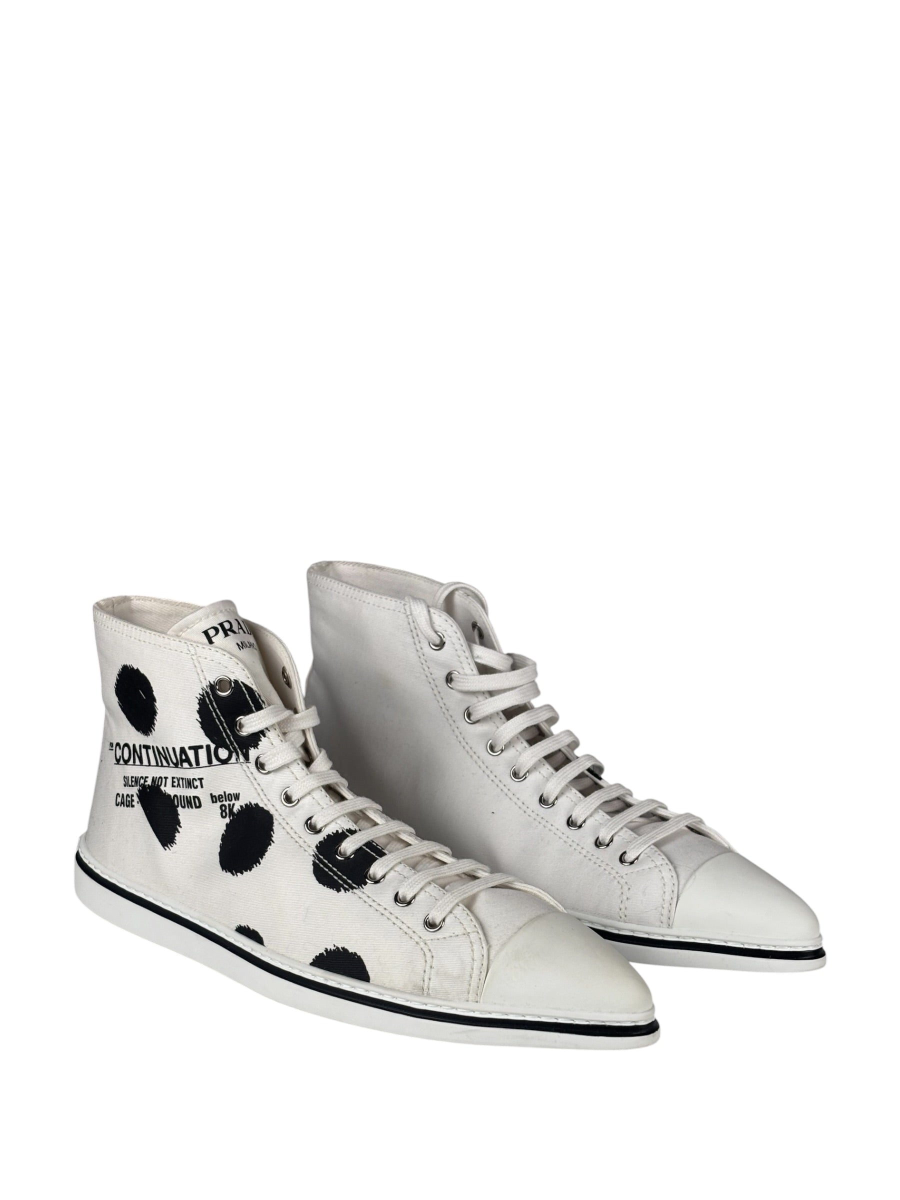 Prada Canvas Olka Dot High Top Point Sneakers